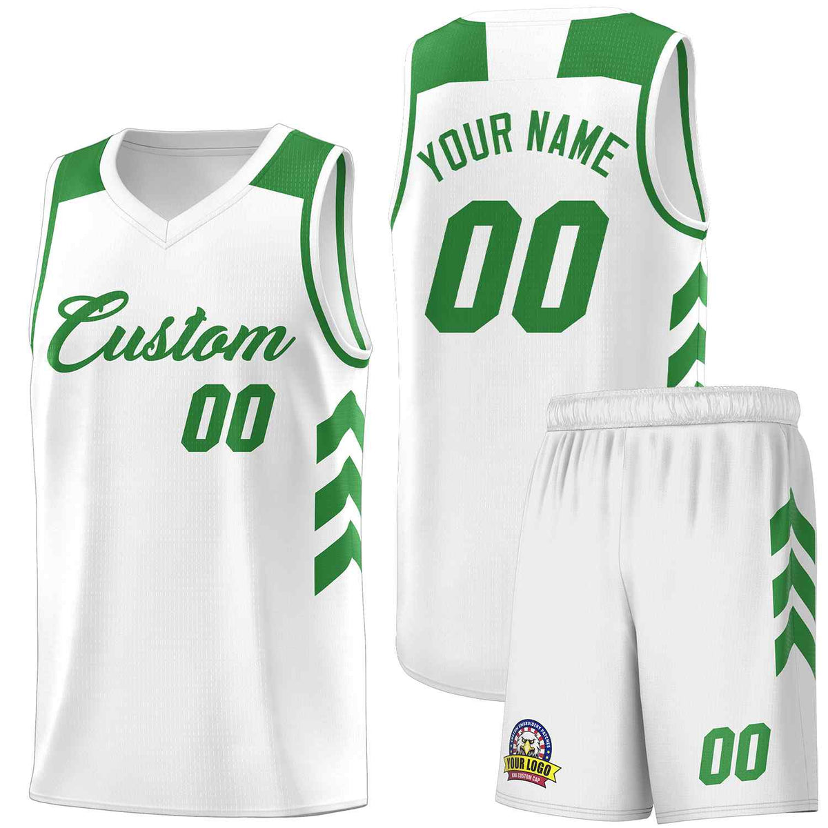 Custom White Green Classic Kits Sports Uniform Basketball Jersey