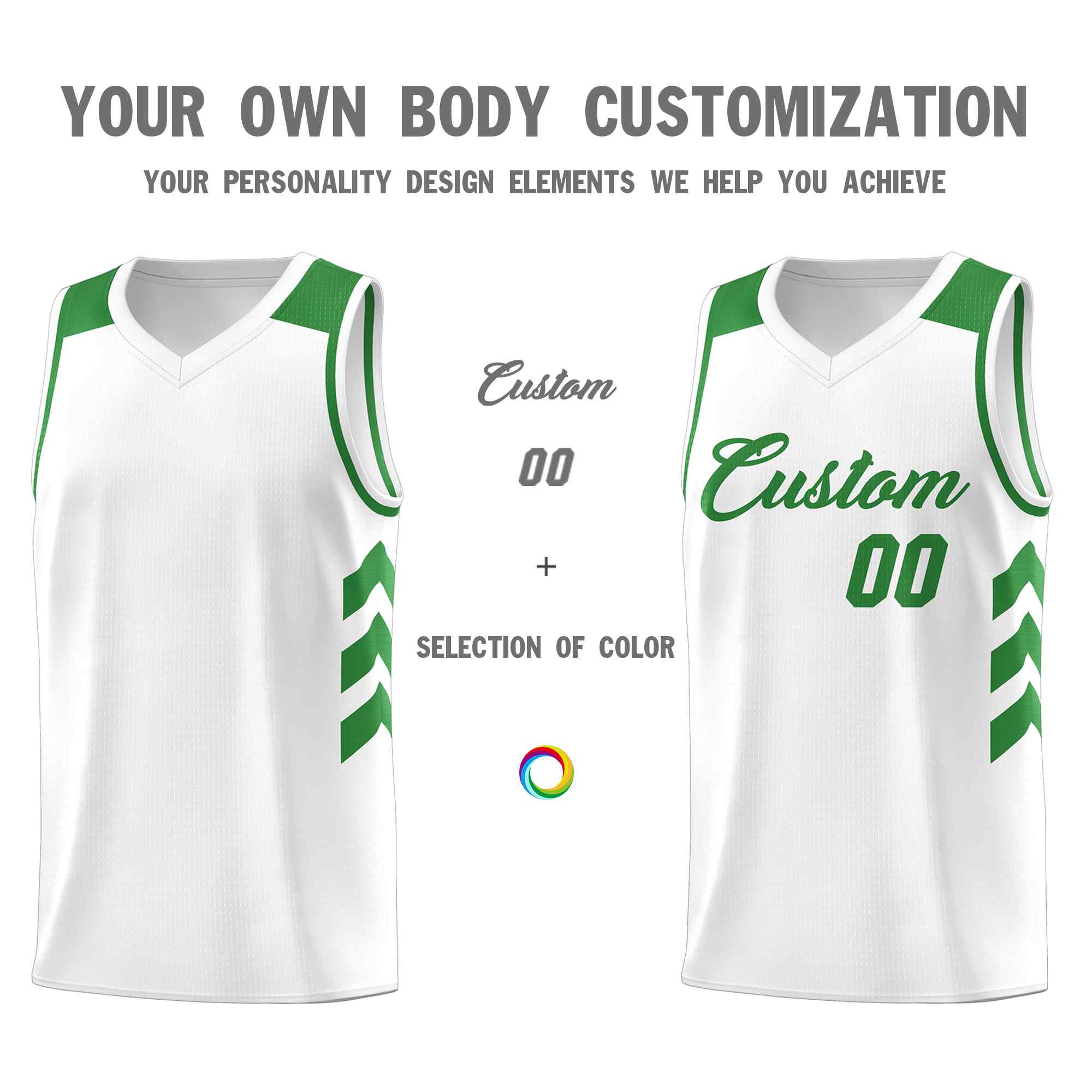 Maillot de basket-ball personnalisé blanc vert classique