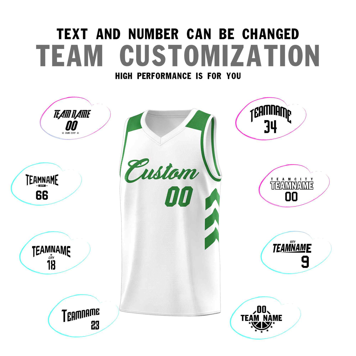 Custom White Green Classic Kits Sports Uniform Basketball Jersey