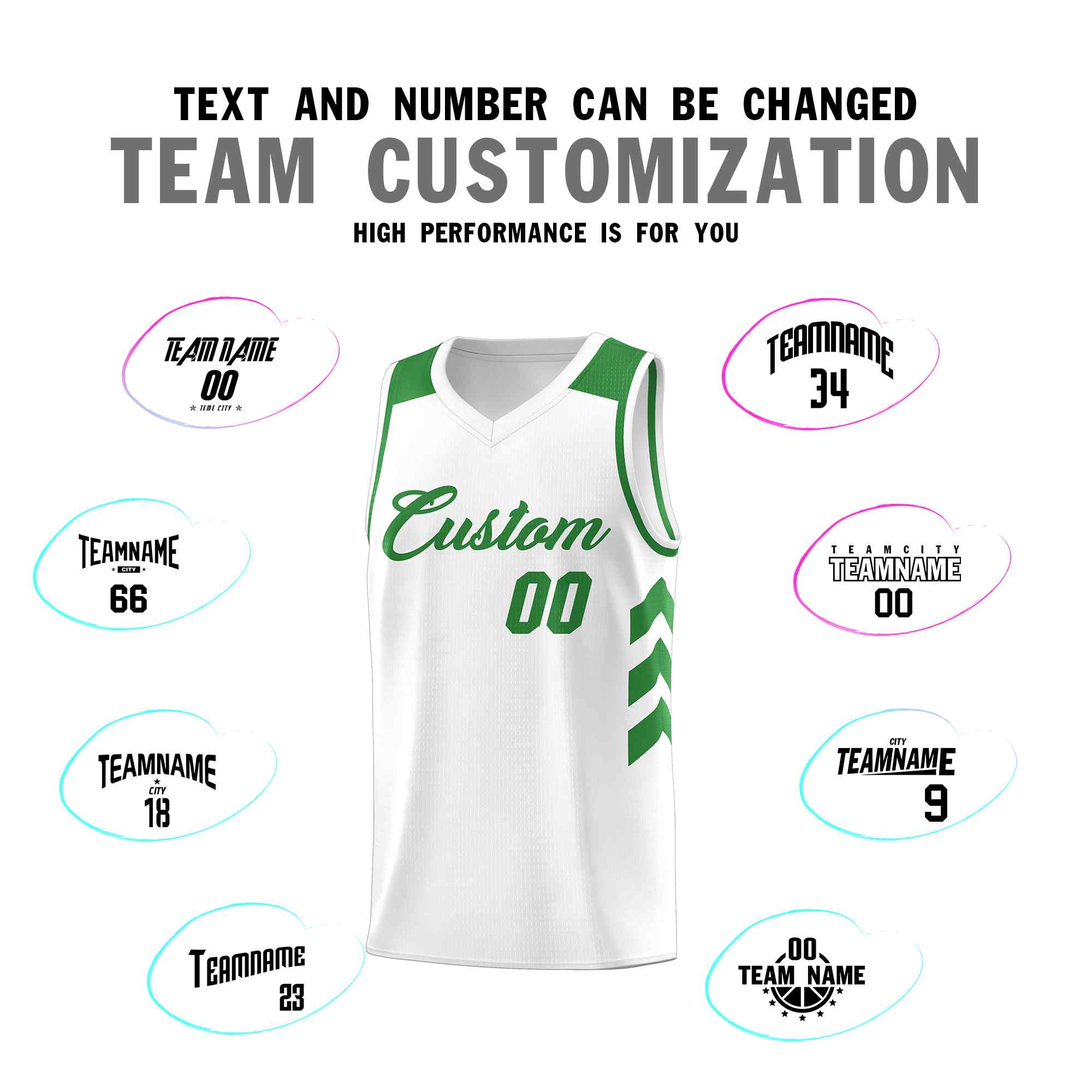 Maillot de basket-ball personnalisé blanc vert classique