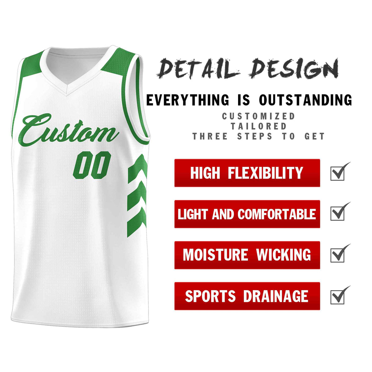 Custom White Green Classic Kits Sports Uniform Basketball Jersey