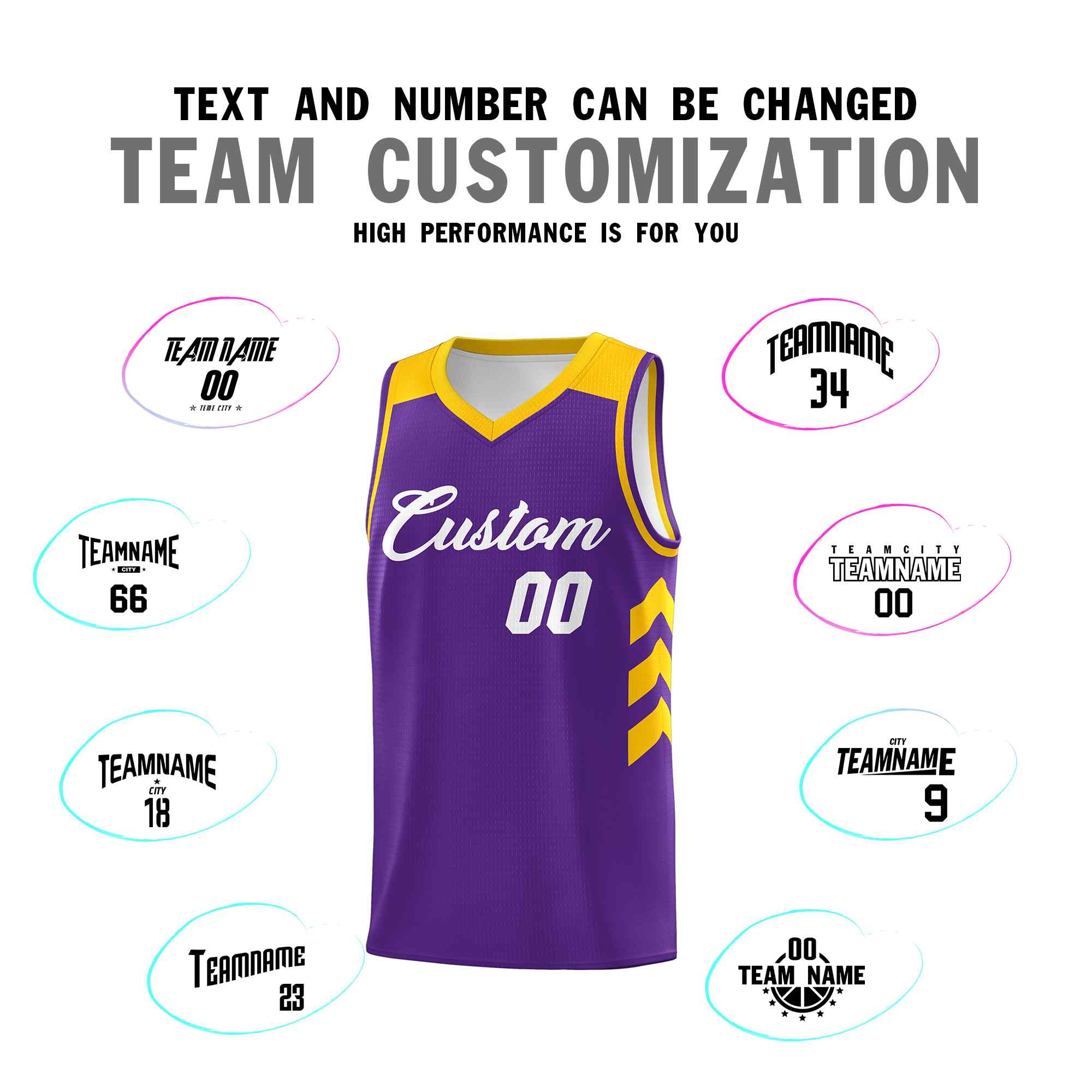 Maillot de basket-ball classique violet et blanc personnalisé
