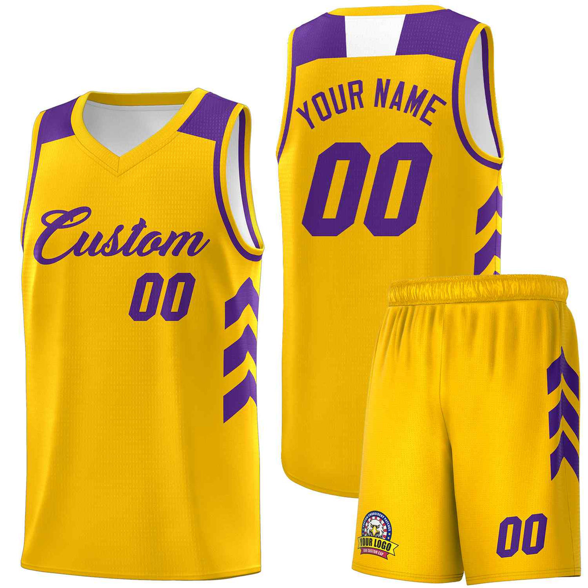 Custom Yellow Purple Classic Kits Sports Uniform Basketball Jersey