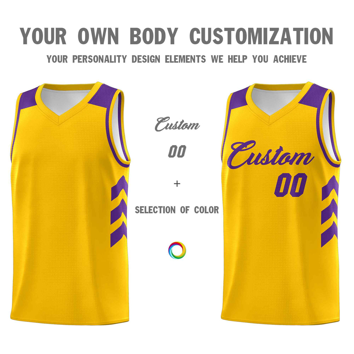 Custom Yellow Purple Classic Kits Sports Uniform Basketball Jersey