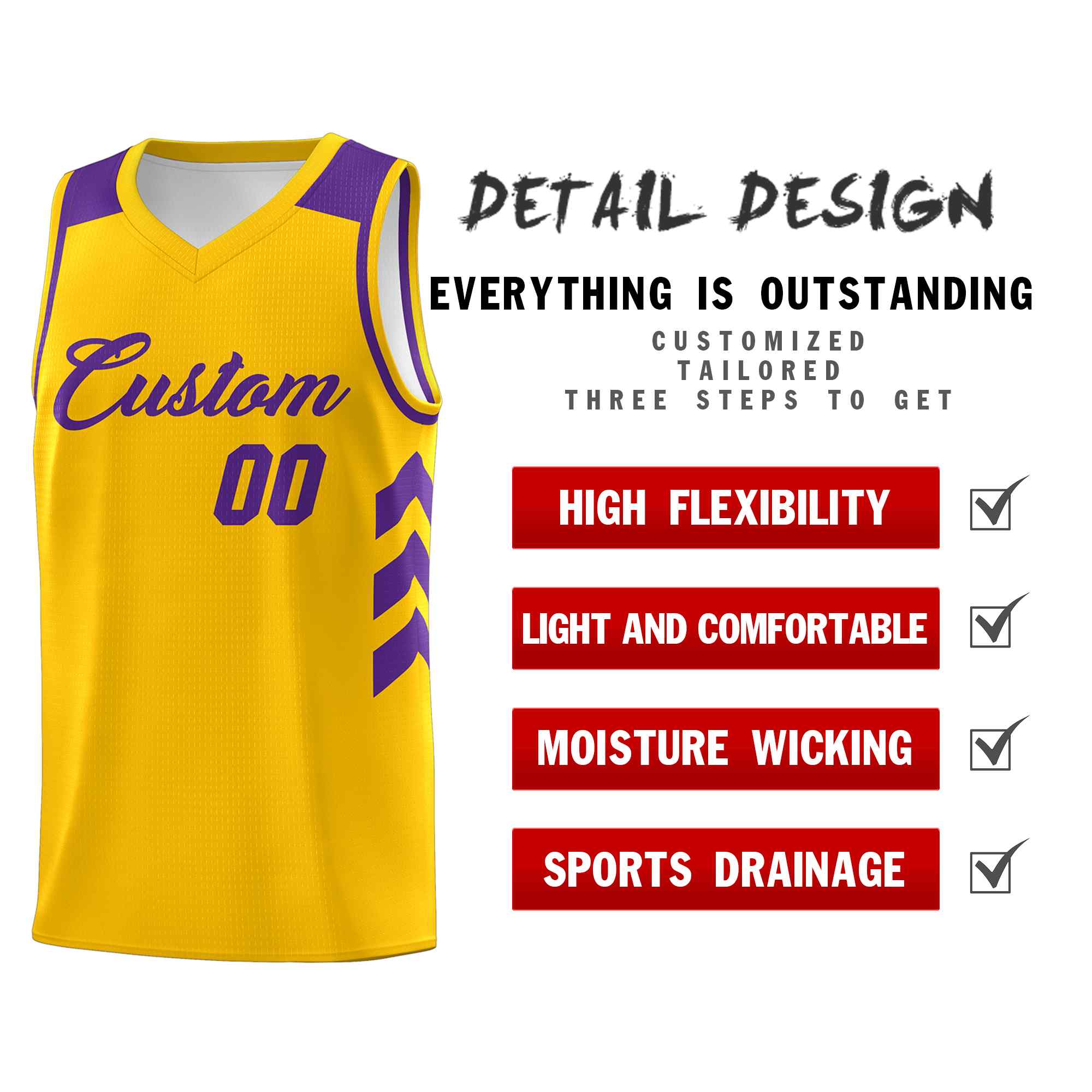 Custom Yellow Purple Classic Kits Sports Uniform Basketball Jersey