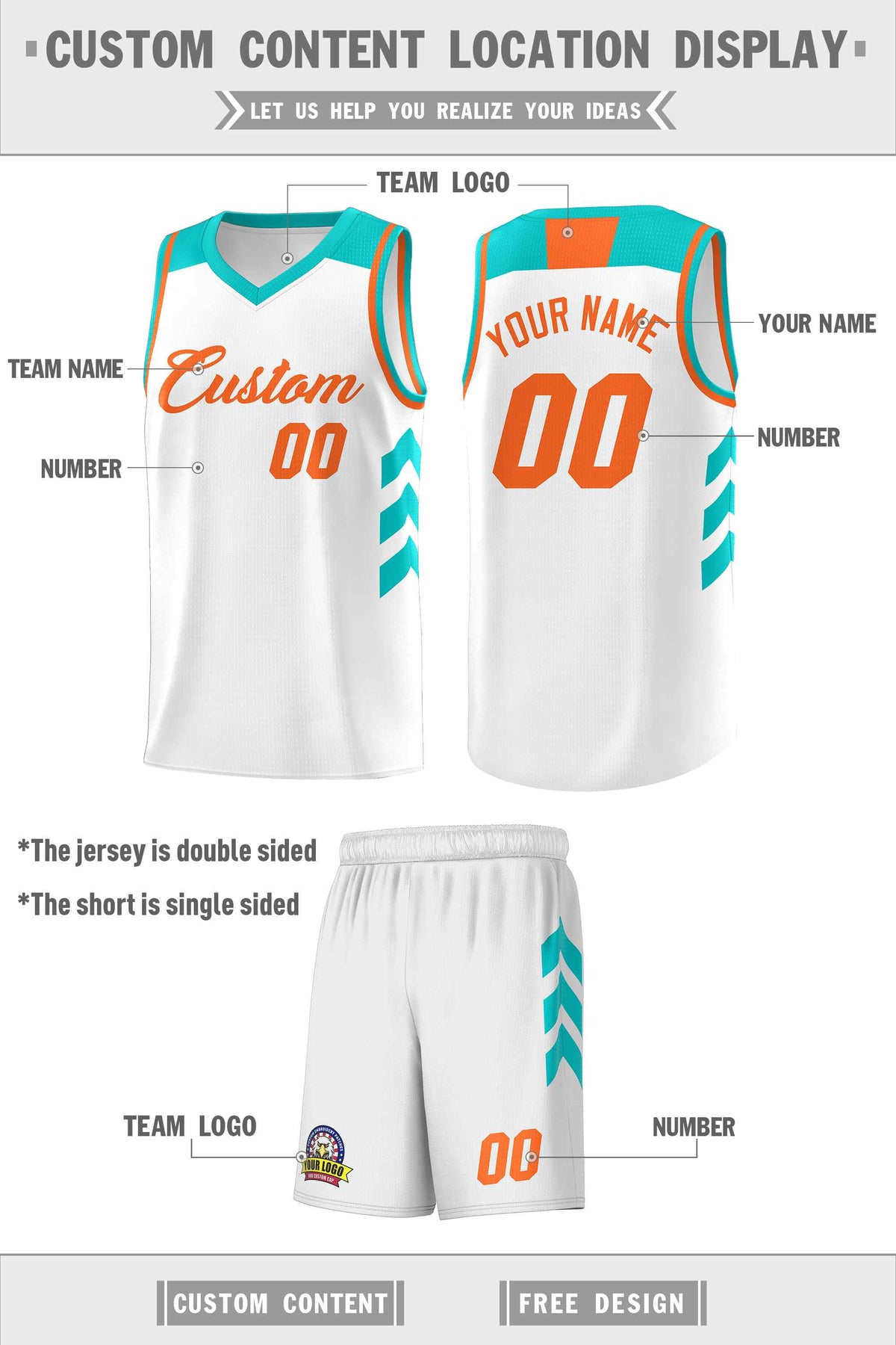 Custom White Orange Classic Kits Sports Uniform Basketball Jersey
