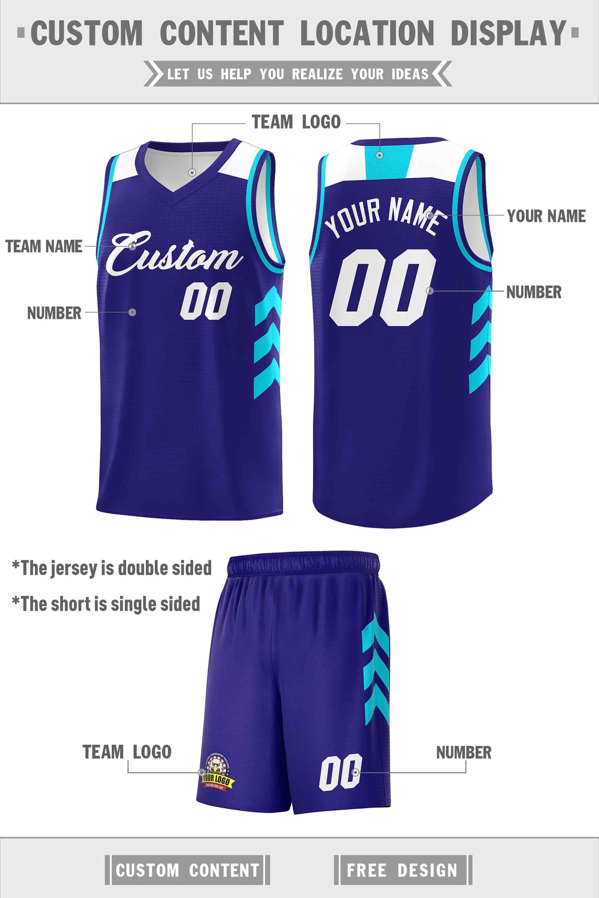 Custom Royal White Classic Kits Sports Uniform Basketball Jersey