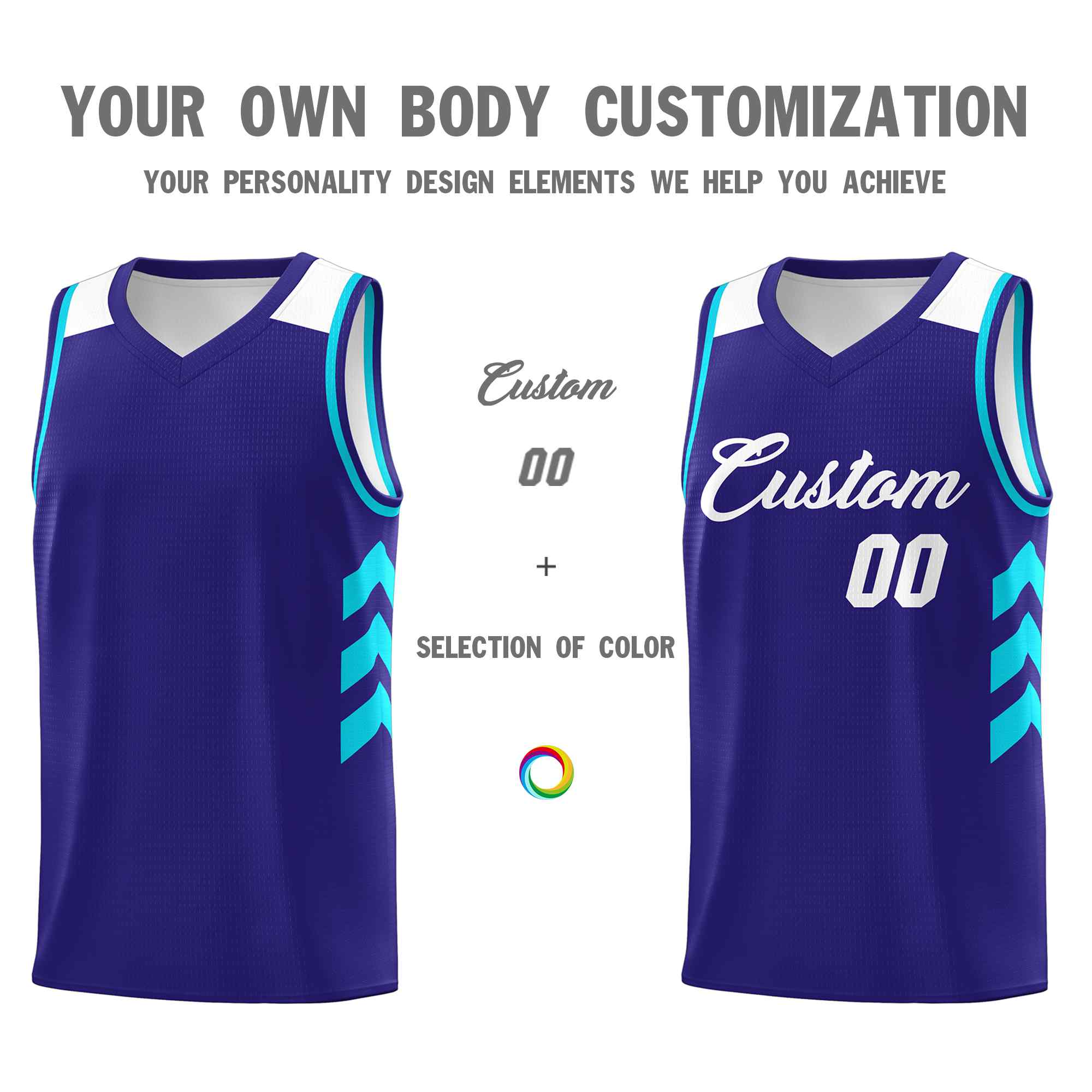 Maillot de basket-ball classique blanc royal personnalisé