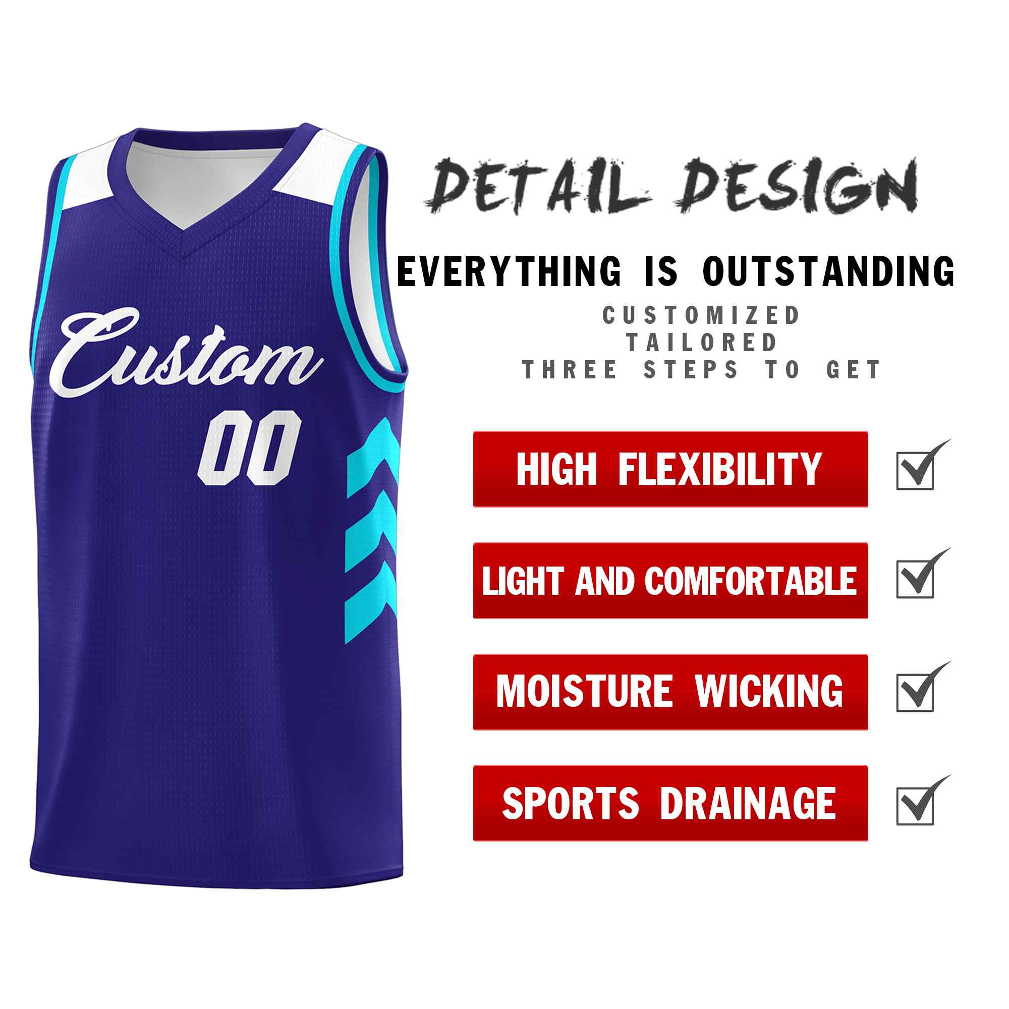 Maillot de basket-ball classique blanc royal personnalisé
