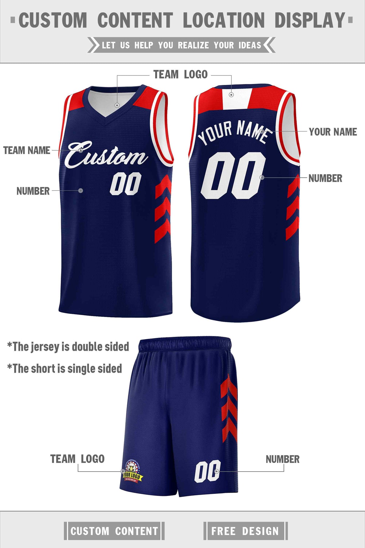 Custom Navy White Classic Kits Sports Uniform Basketball Jersey