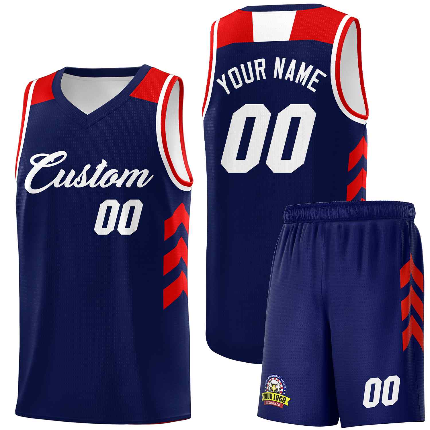 Maillot de basket-ball classique bleu marine et blanc personnalisé