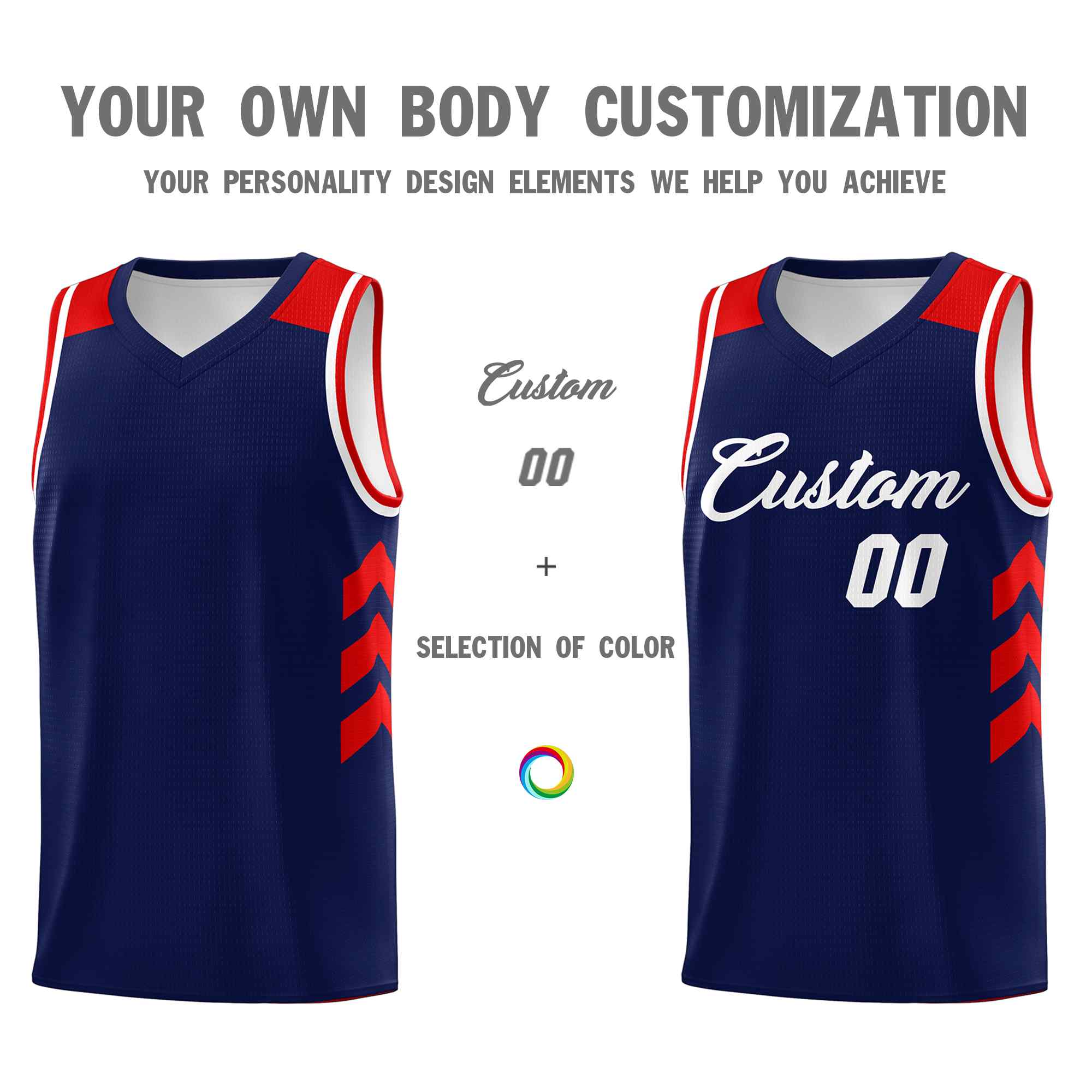Maillot de basket-ball classique bleu marine et blanc personnalisé