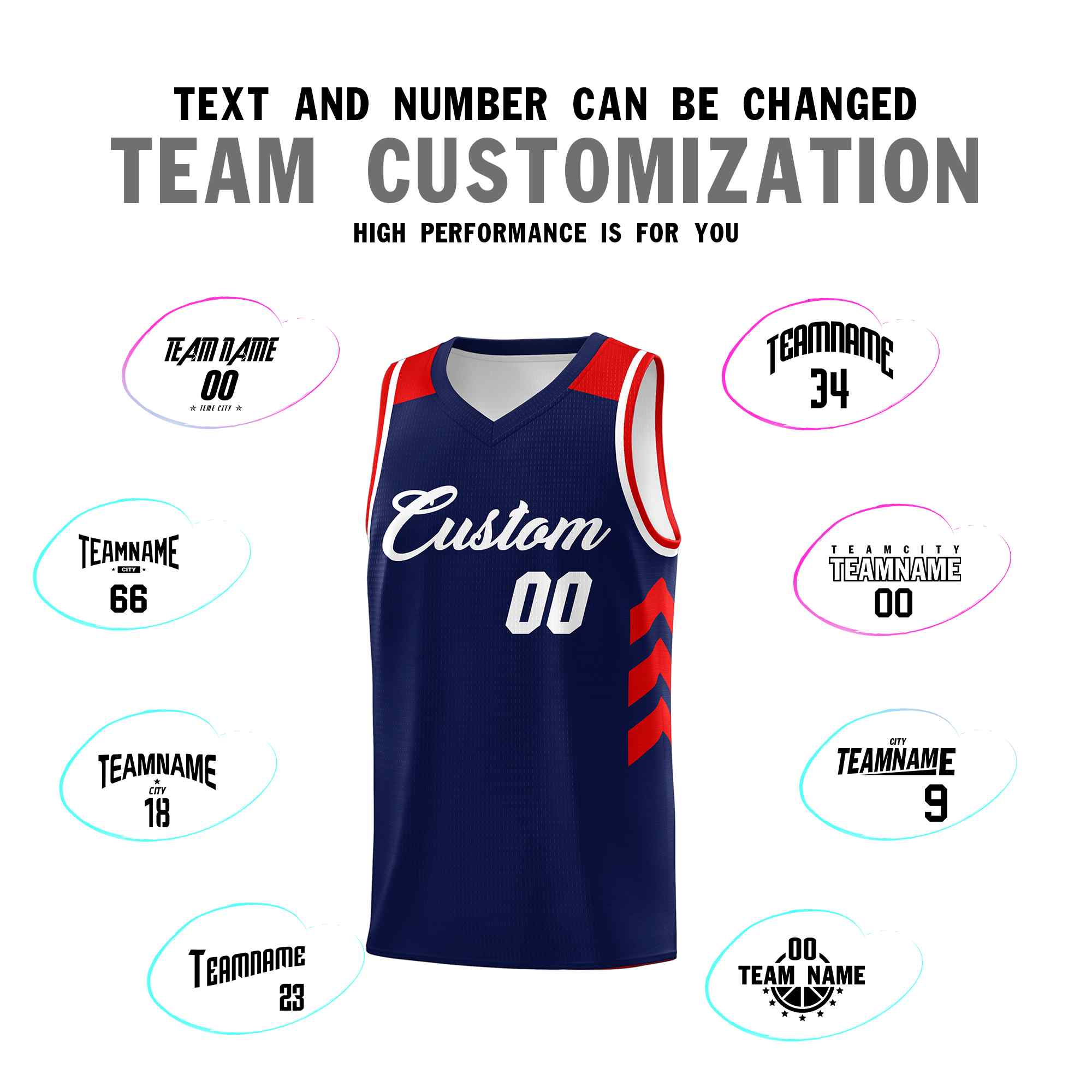 Maillot de basket-ball classique bleu marine et blanc personnalisé