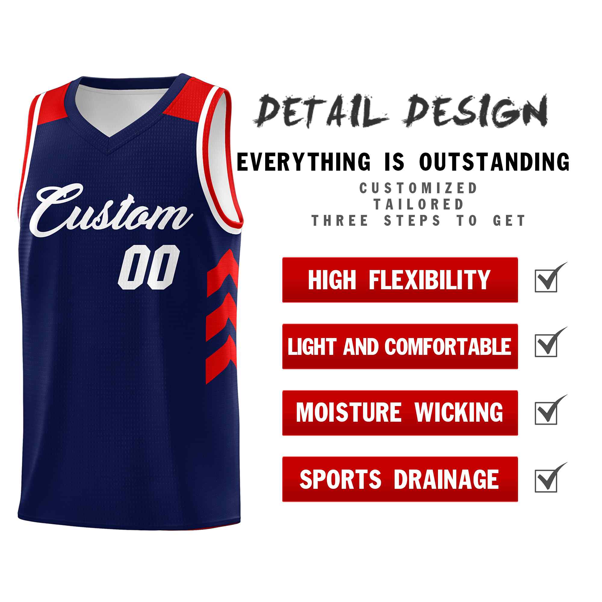 Maillot de basket-ball classique bleu marine et blanc personnalisé
