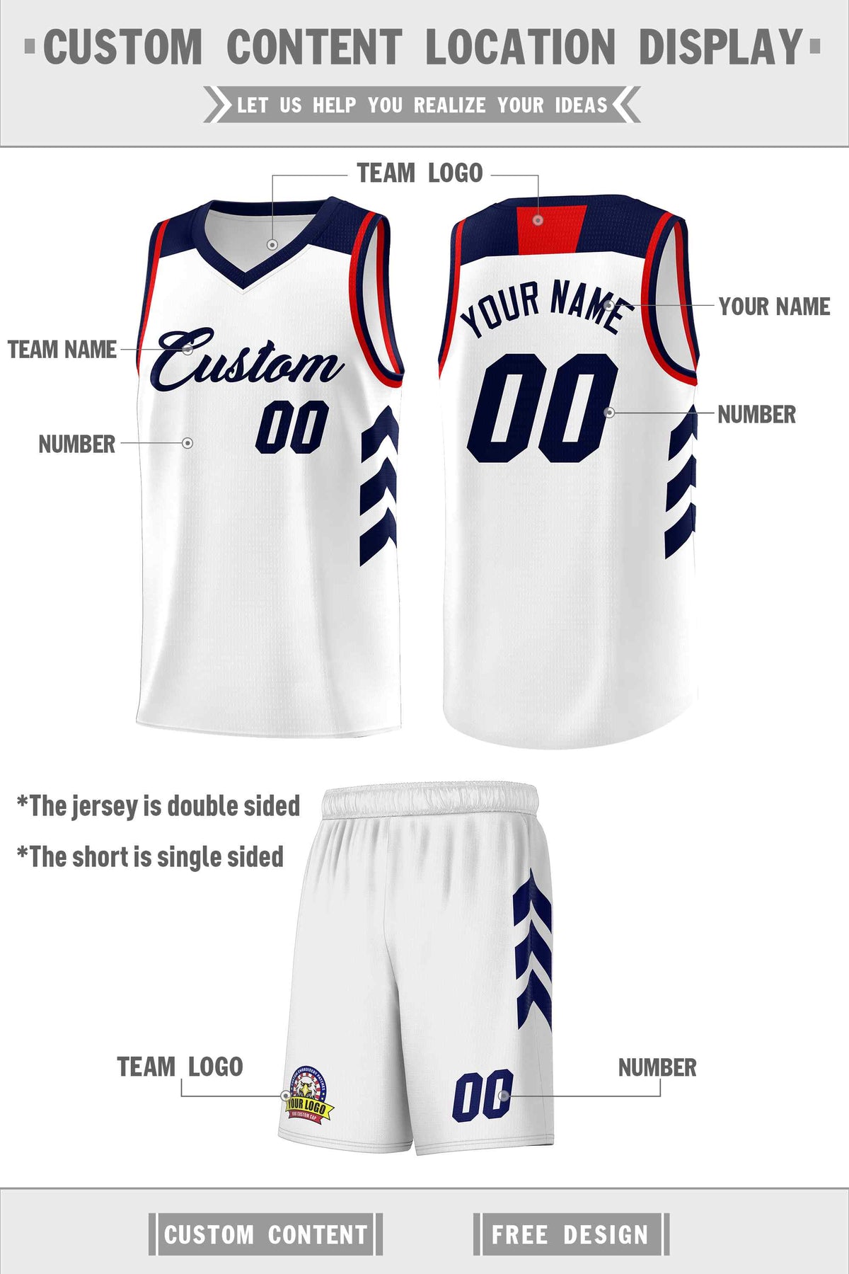 Custom White Navy Classic Kits Sports Uniform Basketball Jersey