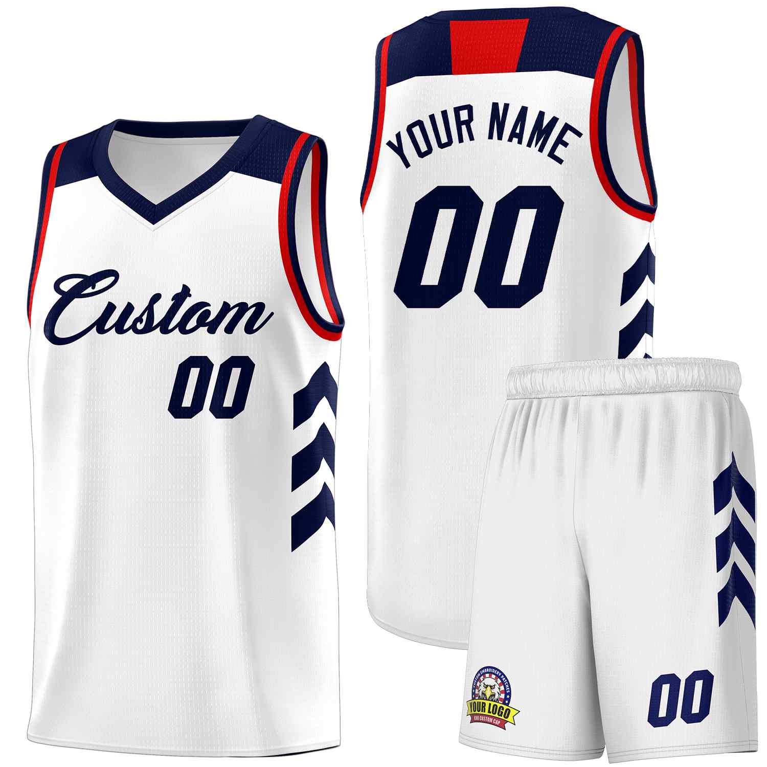 Maillot de basket-ball personnalisé blanc bleu marine classique