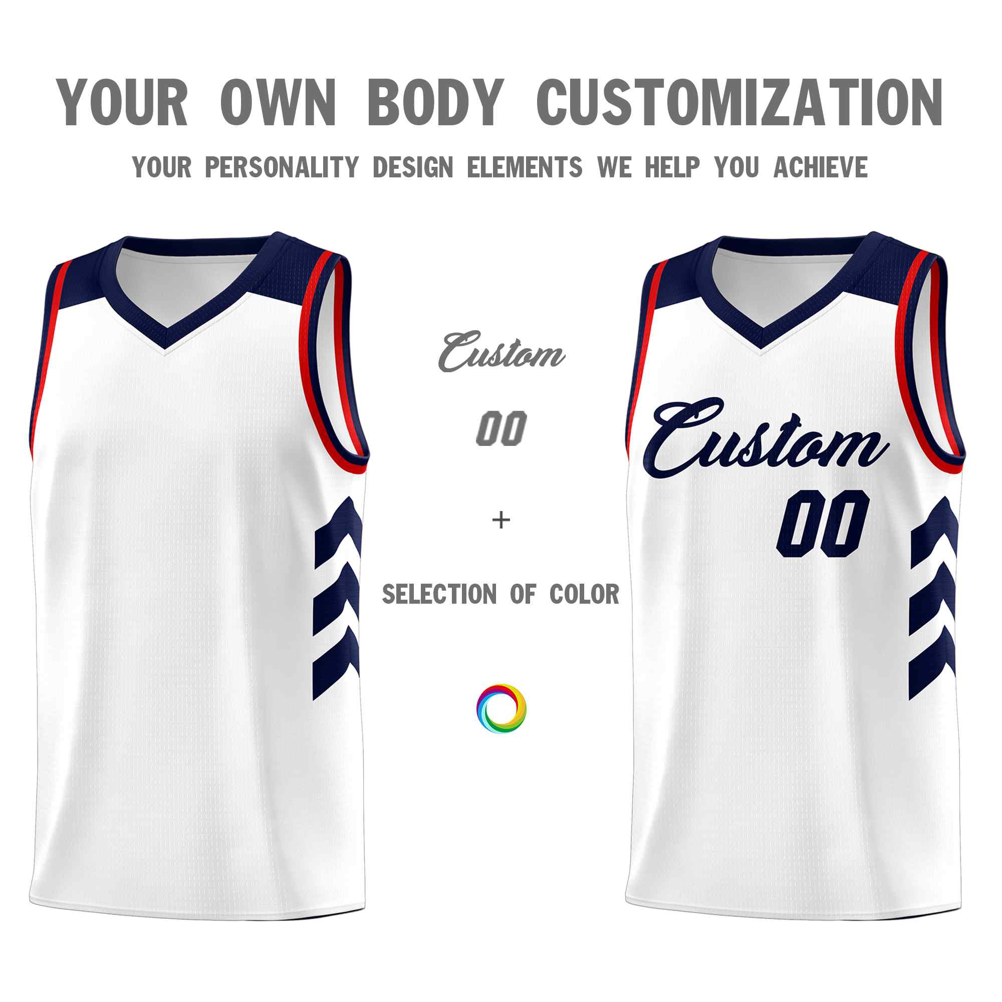 Maillot de basket-ball personnalisé blanc bleu marine classique