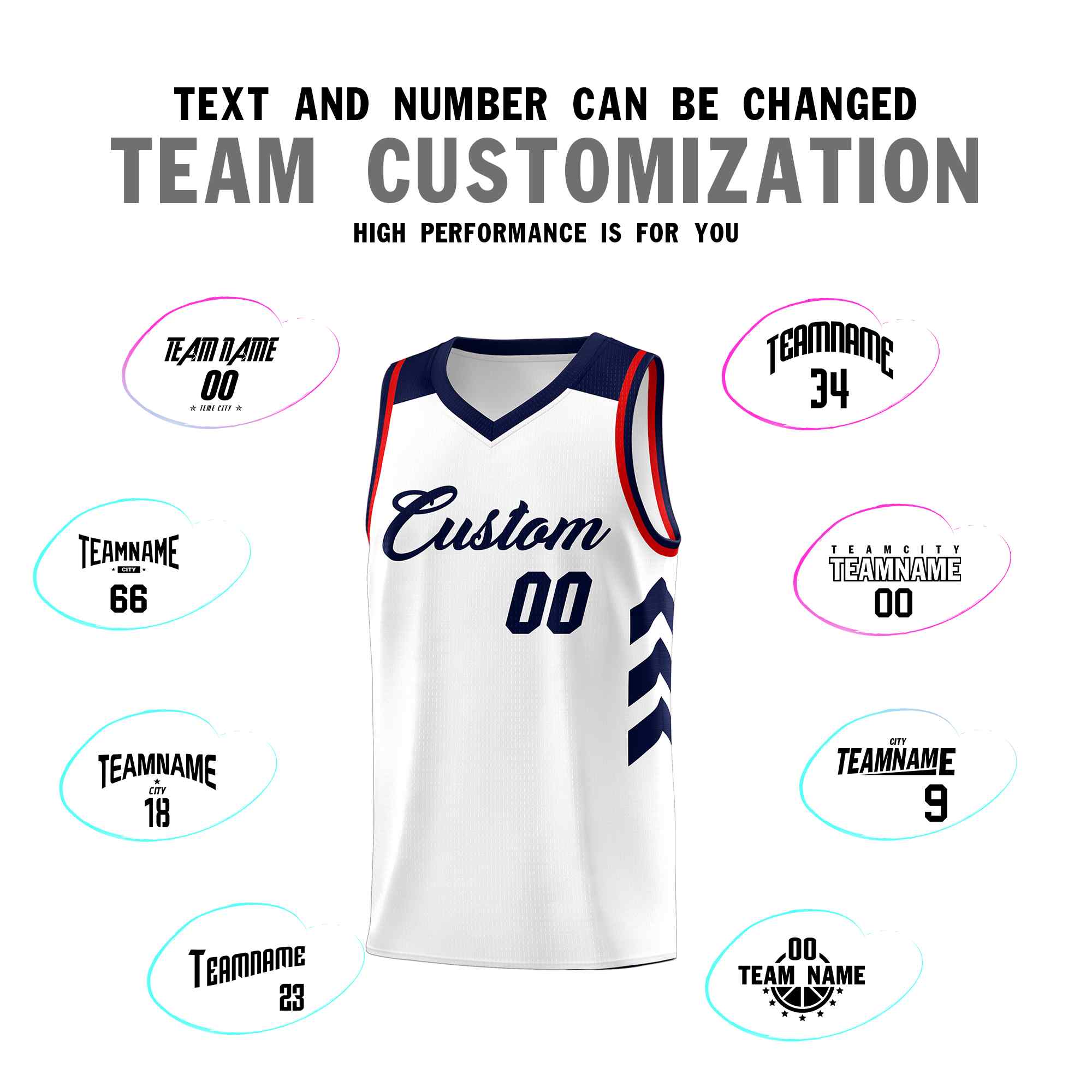 Maillot de basket-ball personnalisé blanc bleu marine classique