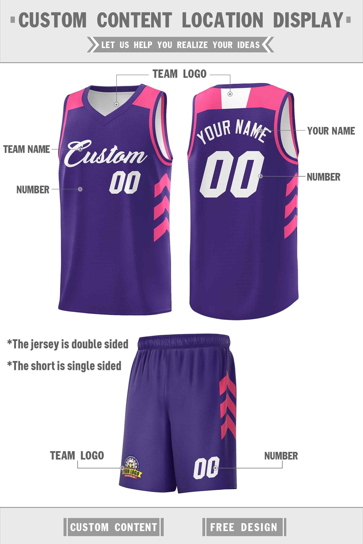 Custom Purple White Classic Kits Sports Uniform Basketball Jersey