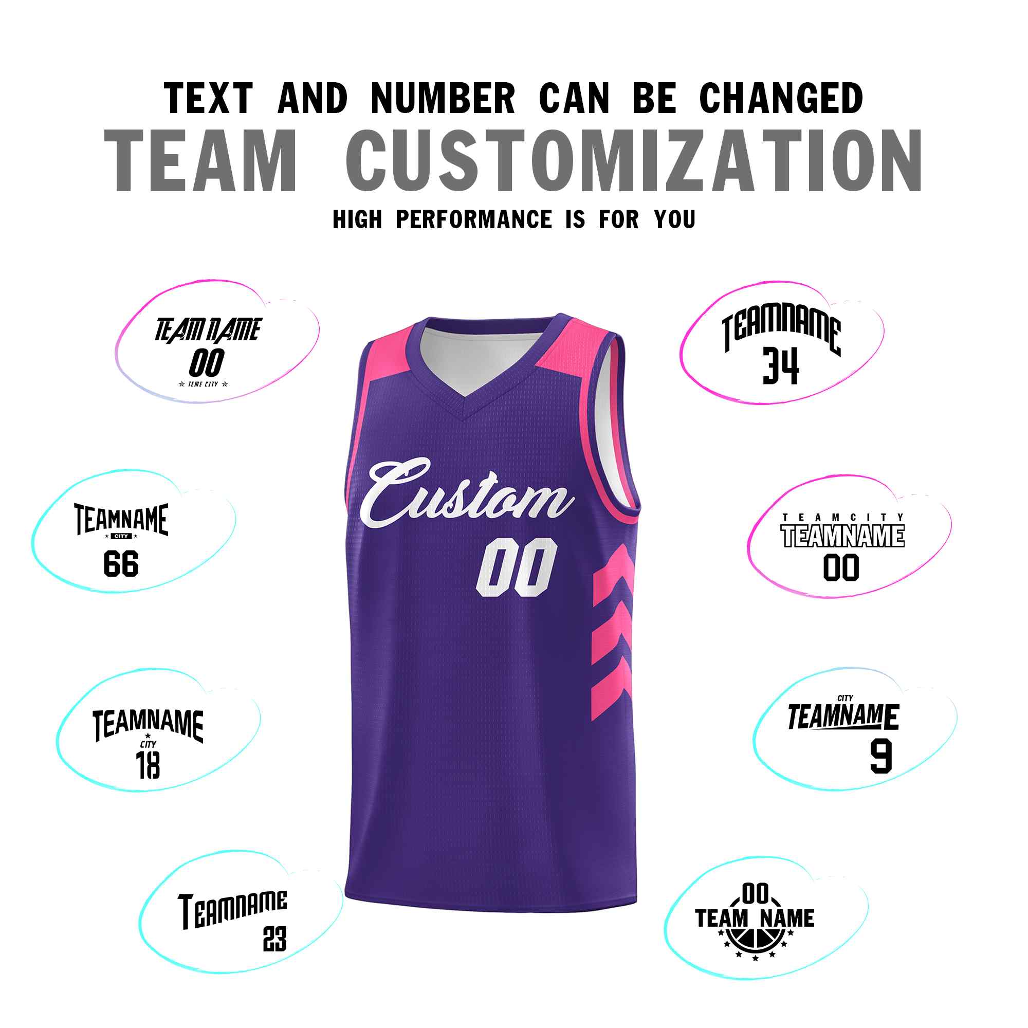 Maillot de basket-ball classique violet et blanc personnalisé