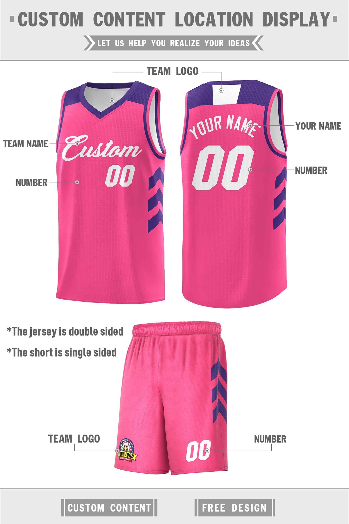 Custom Pink White Classic Kits Sports Uniform Basketball Jersey
