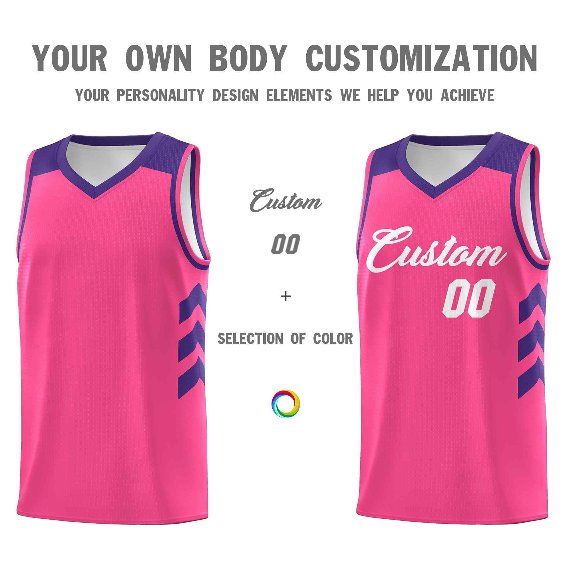 Maillot de basket-ball classique rose et blanc personnalisé