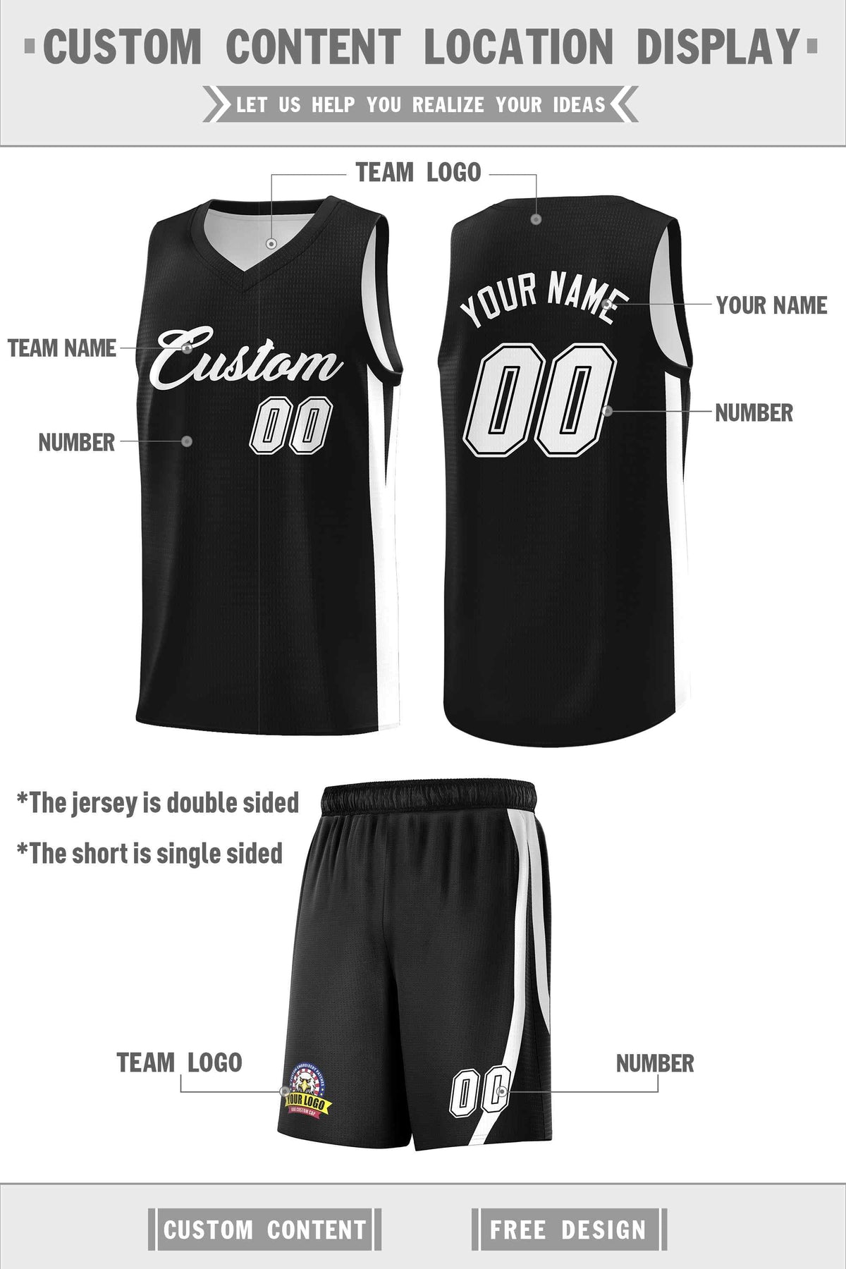 Custom Black White Classic Kits Sports Uniform Basketball Jersey | KXKSHOP