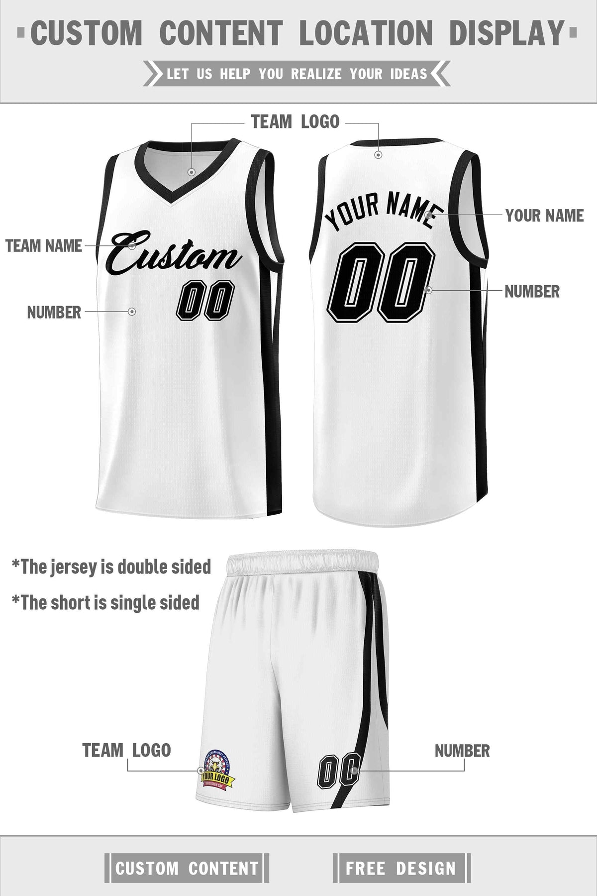 Custom Black White Classic Kits Sports Uniform Basketball Jersey | KXKSHOP