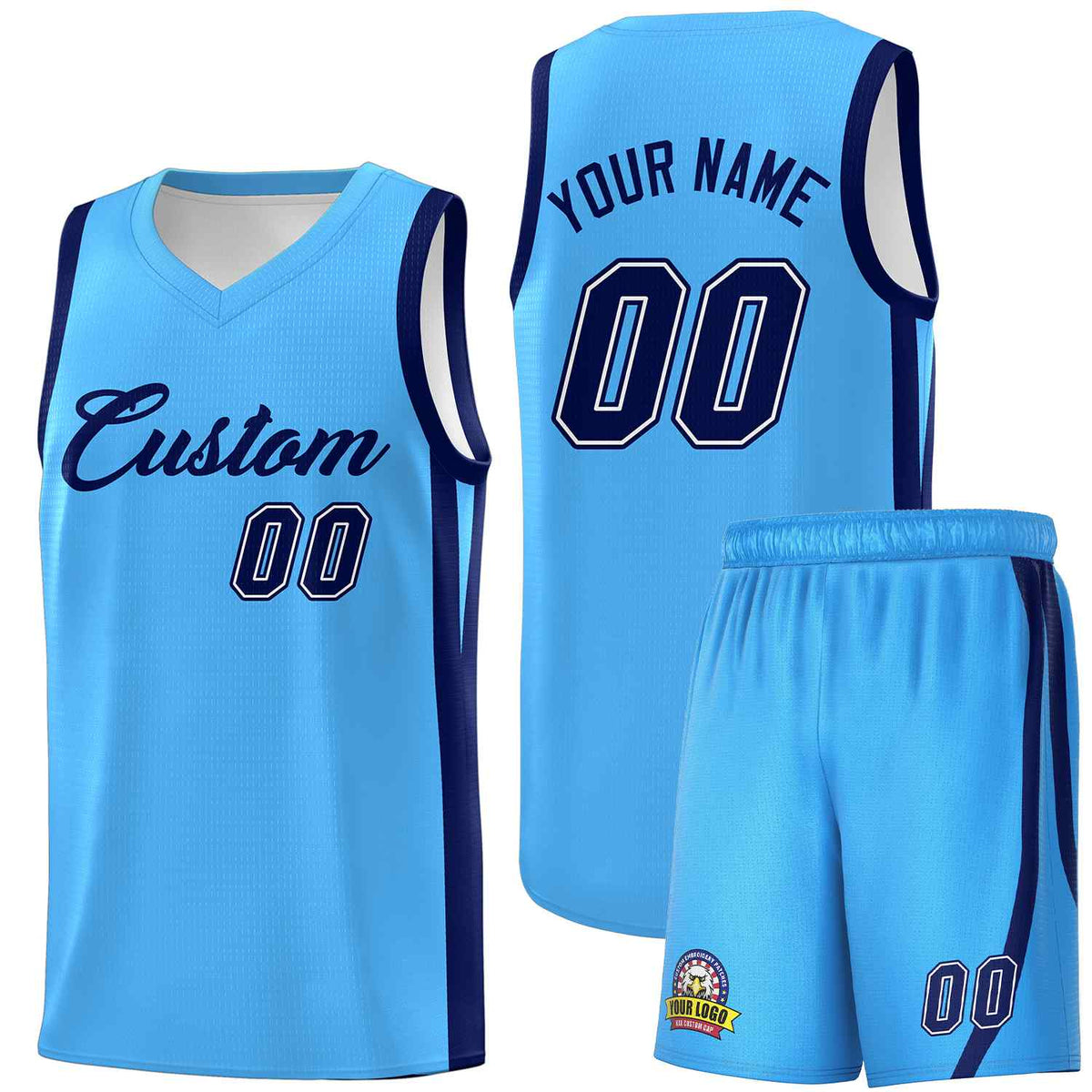Custom Light Blue Navy Classic Kits Sports Uniform Basketball Jersey | KXKSHOP