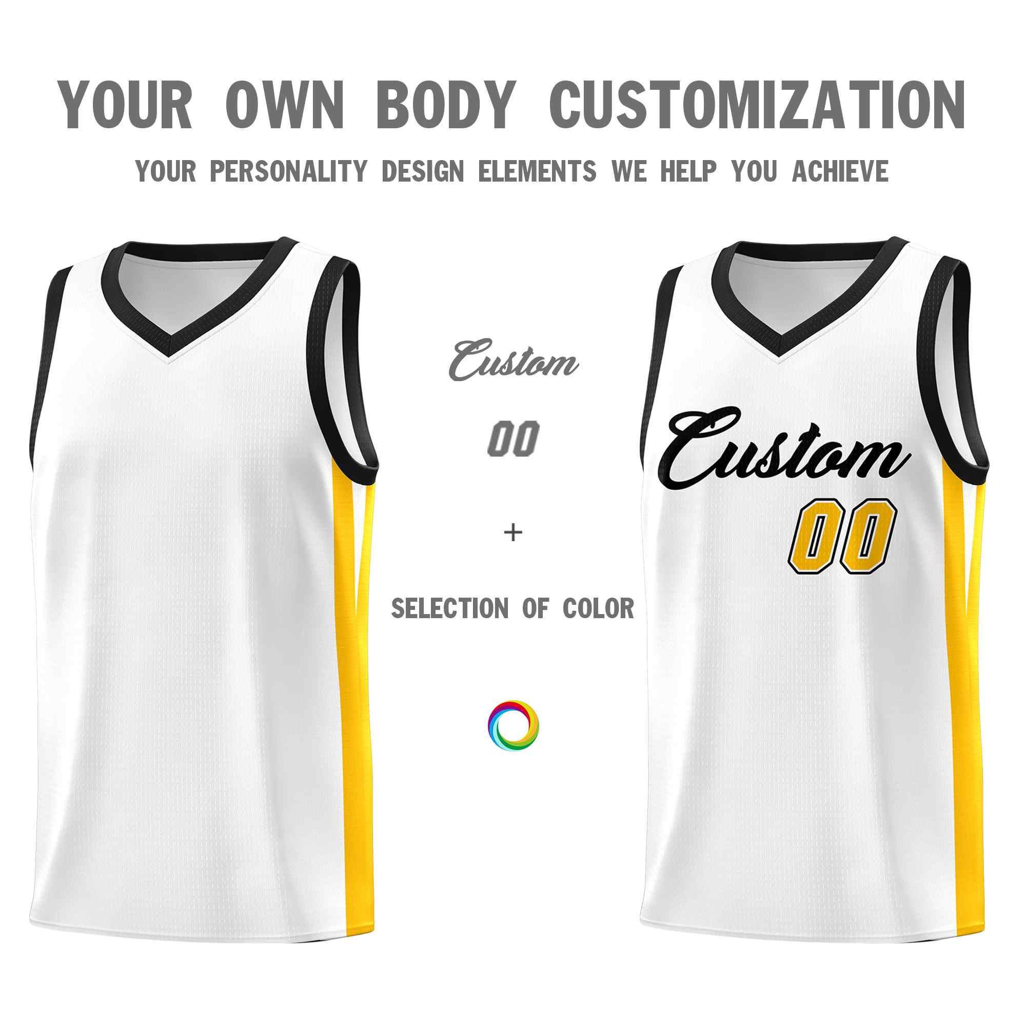 Maillot de basket-ball personnalisé blanc noir classique