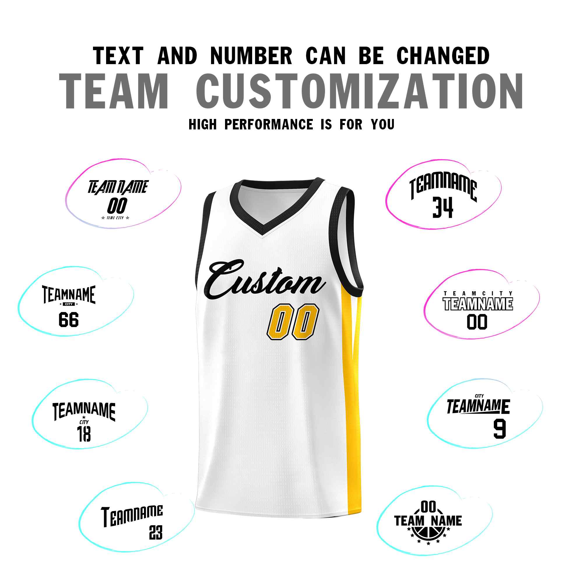 Maillot de basket-ball personnalisé blanc noir classique