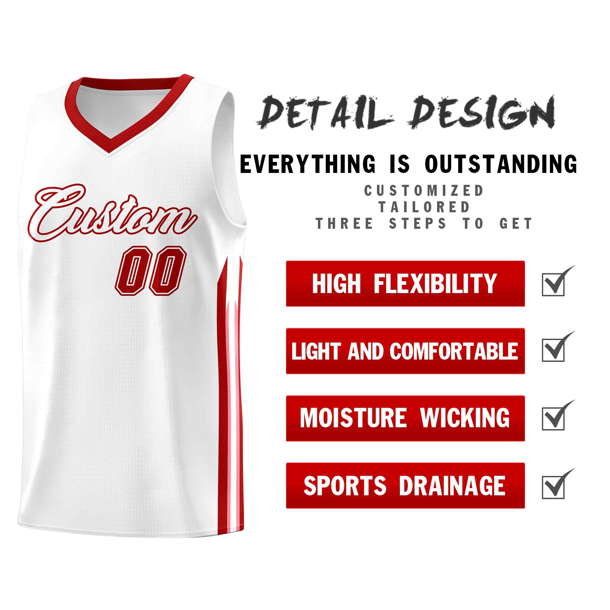 Custom White Red Classic Sets Sports Uniform Basketball Jersey