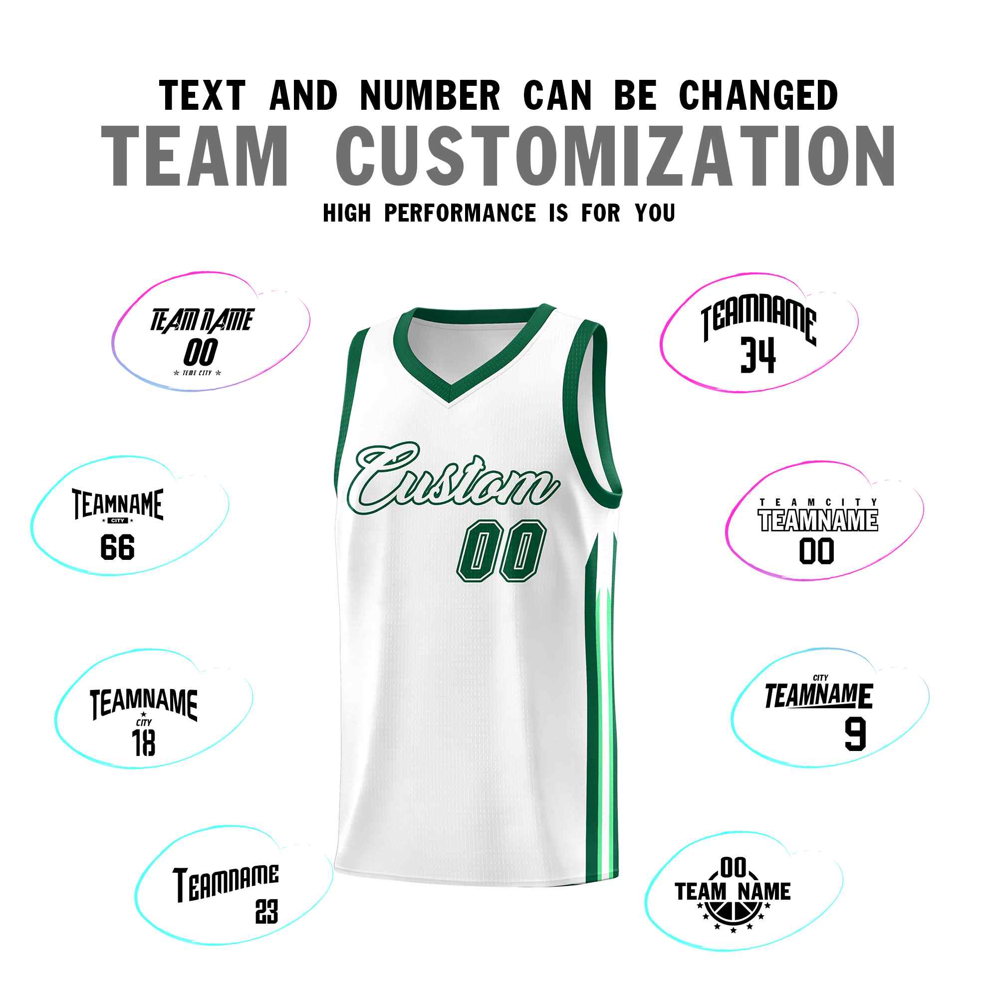 Custom White Green Classic Sets Sports Uniform Basketball Jersey