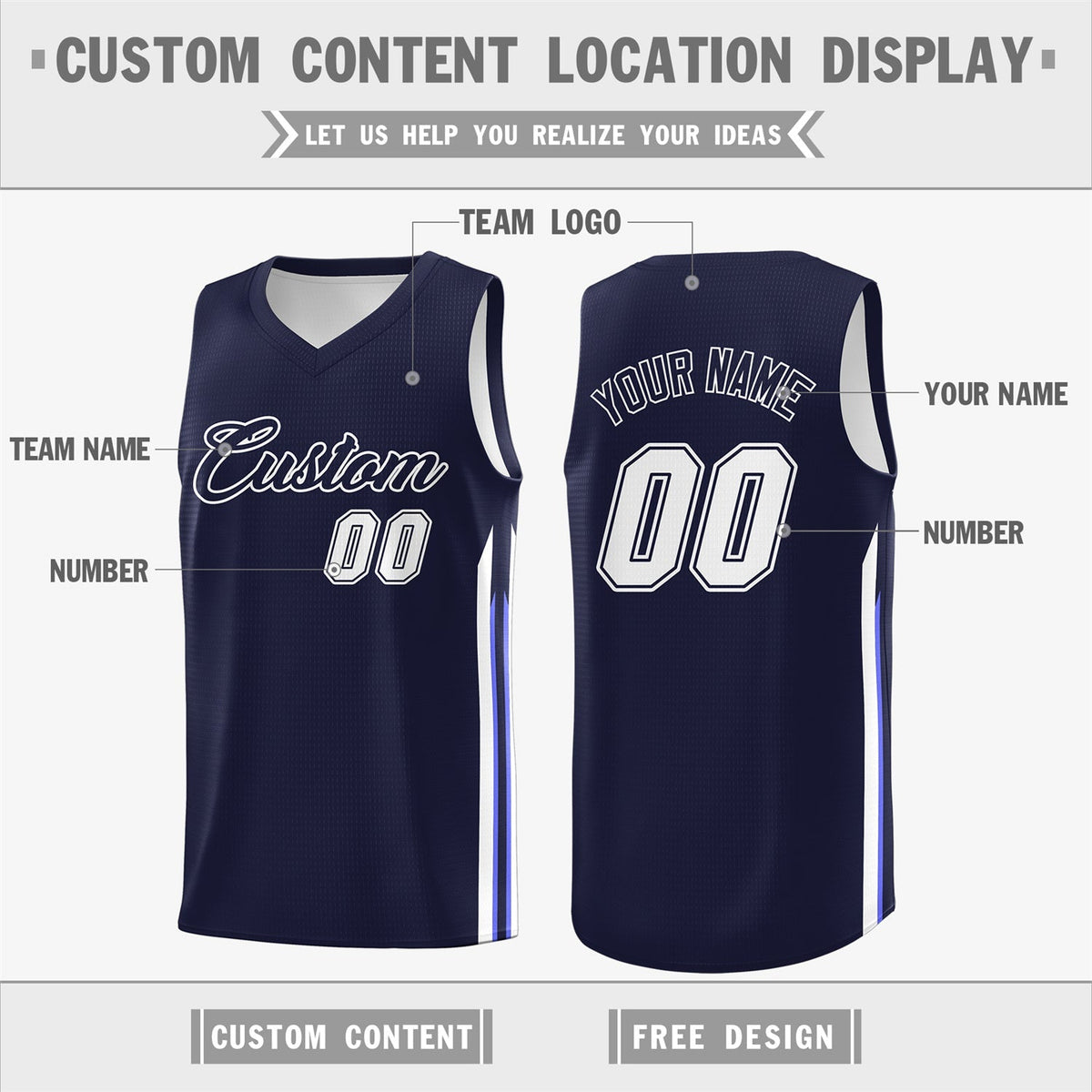 Custom Navy White Classic Tops Fashion Sportwear Basketball Jersey | KXKSHOP