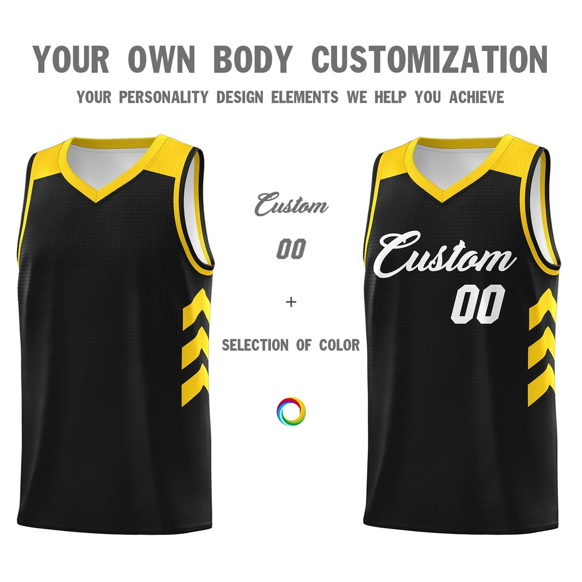 Custom Black White-Yellow Classic Tops Athletic Basketball Jersey