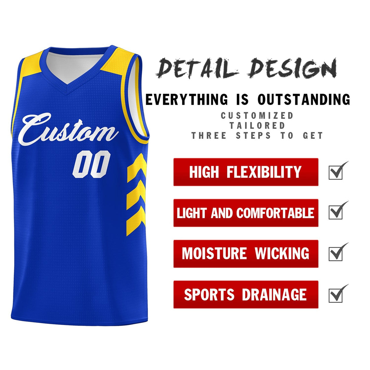 Custom Royal White-Yellow Classic Tops Mesh Sport Basketball Jersey