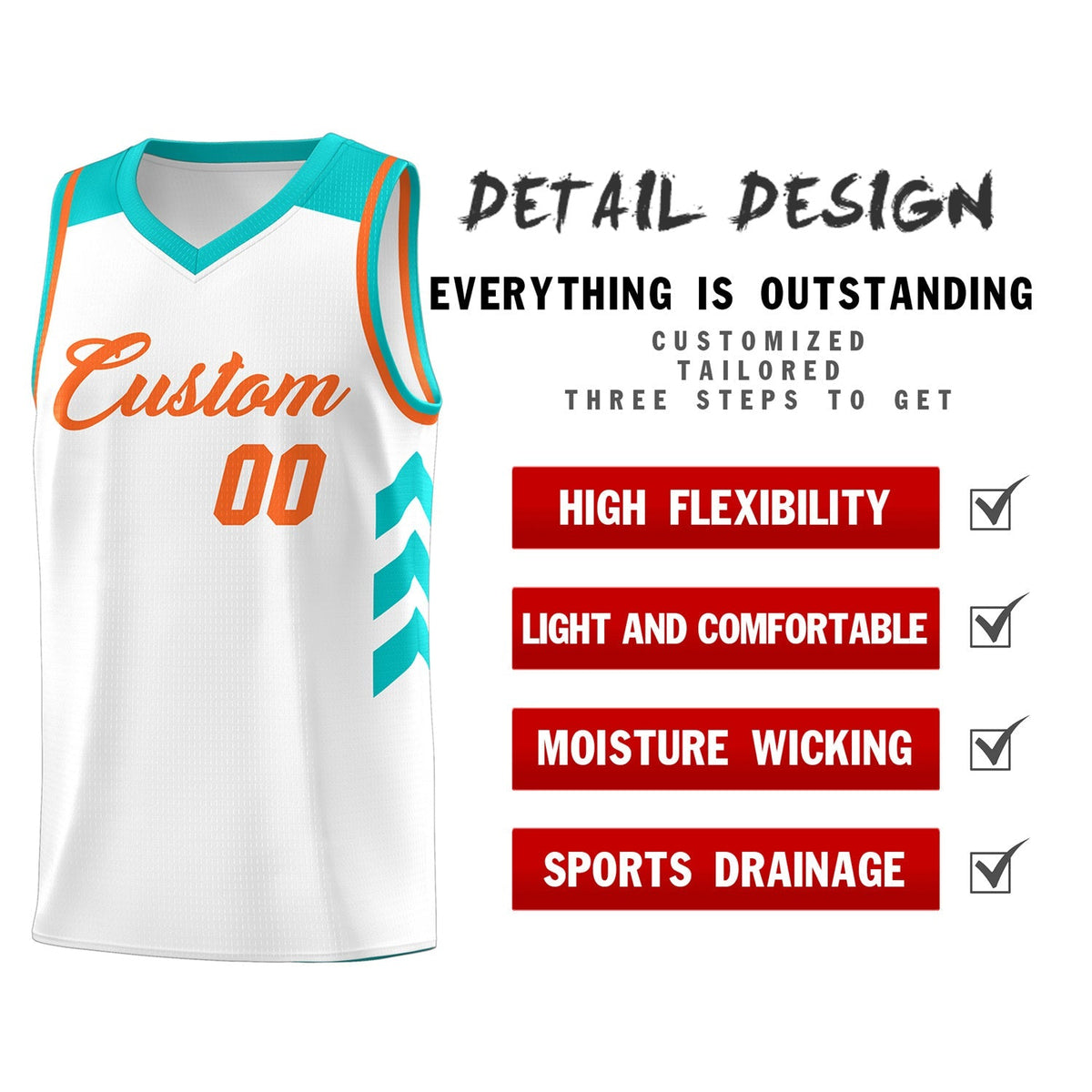 Custom White Orange Classic Tops Fashion Sportwear Basketball Jersey