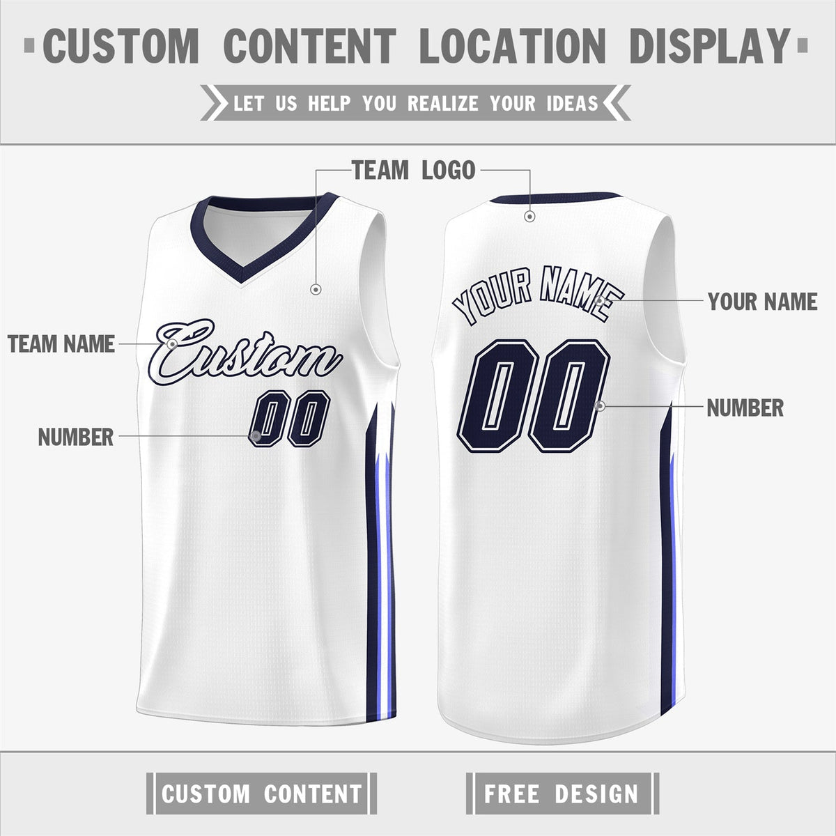 Custom Navy White Classic Tops Fashion Sportwear Basketball Jersey | KXKSHOP