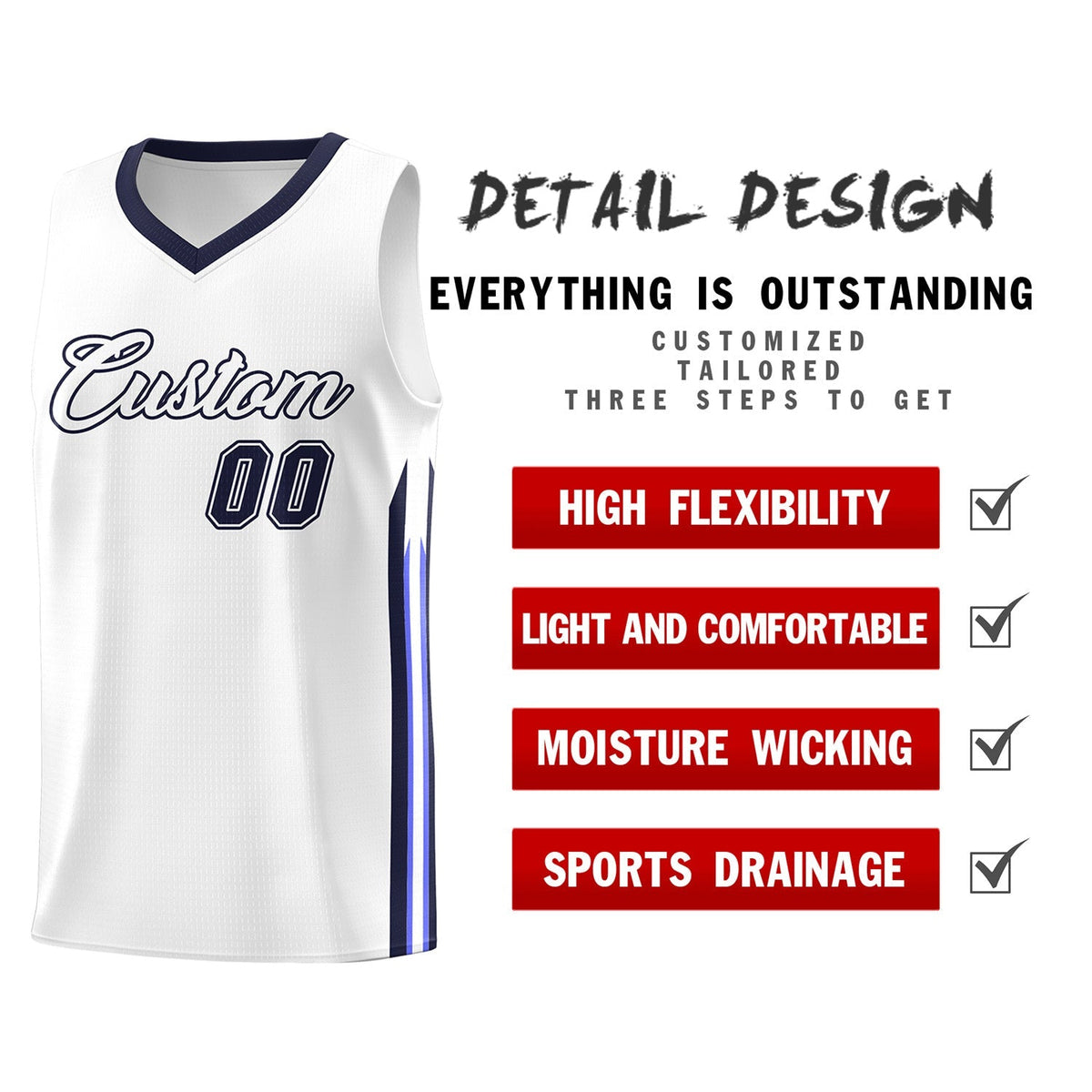 Custom Navy White Classic Tops Fashion Sportwear Basketball Jersey | KXKSHOP