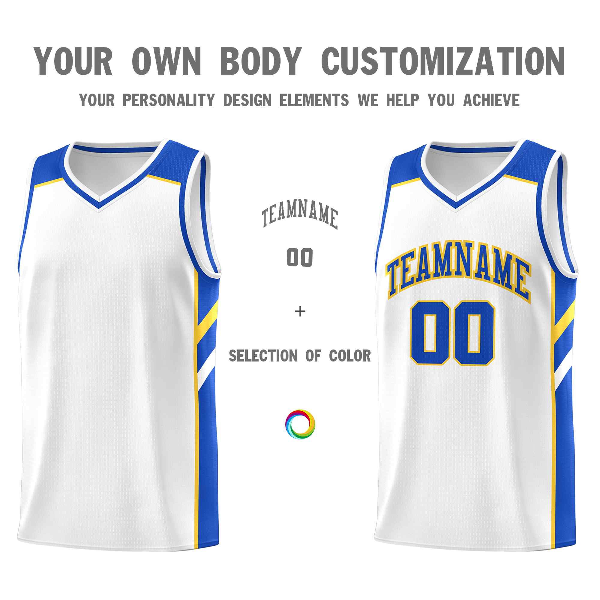Custom White Royal-Yellow Classic Sets Sports Uniform Basketball Jersey