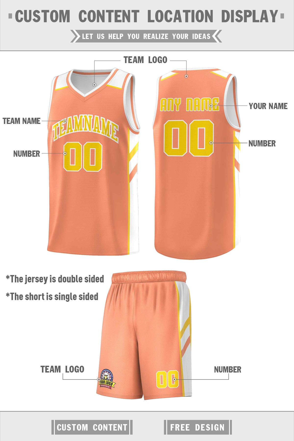 Custom Orange Yellow-White Classic Sets Sports Uniform Basketball Jersey
