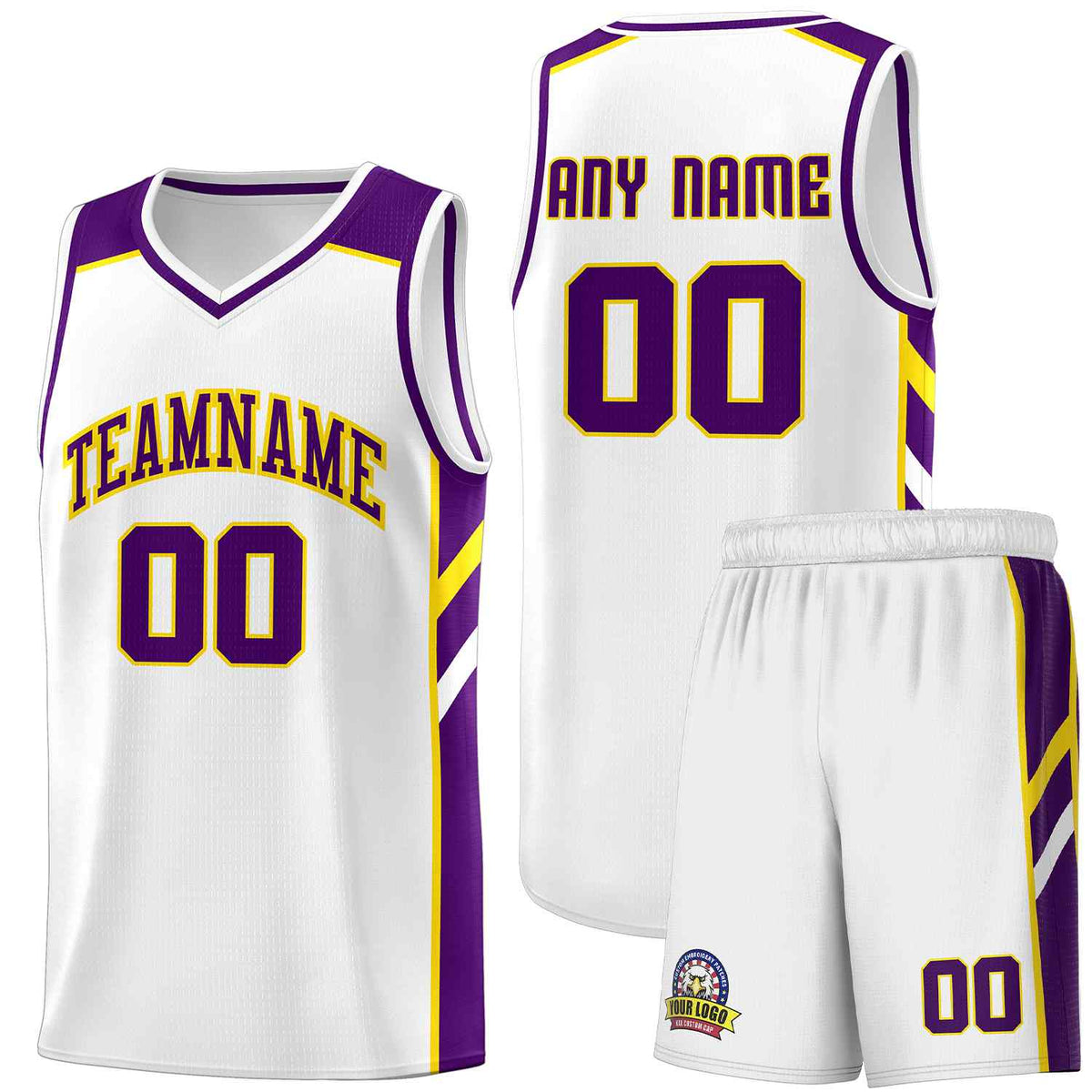 Custom White Purple-Yellow Classic Sets Sports Uniform Basketball Jersey