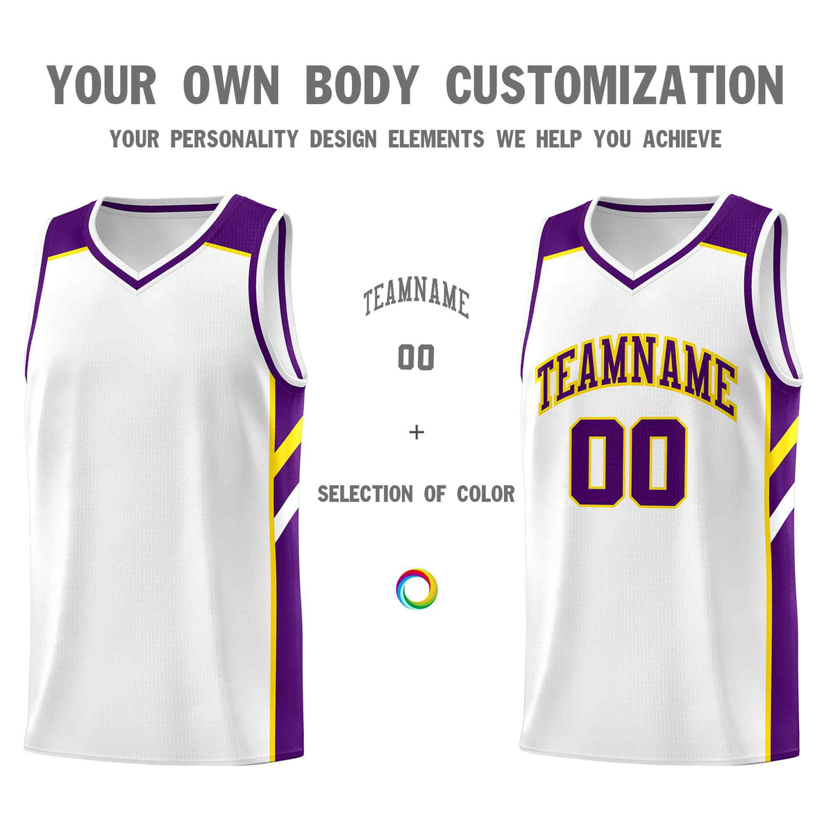 Custom White Purple-Yellow Classic Sets Sports Uniform Basketball Jersey