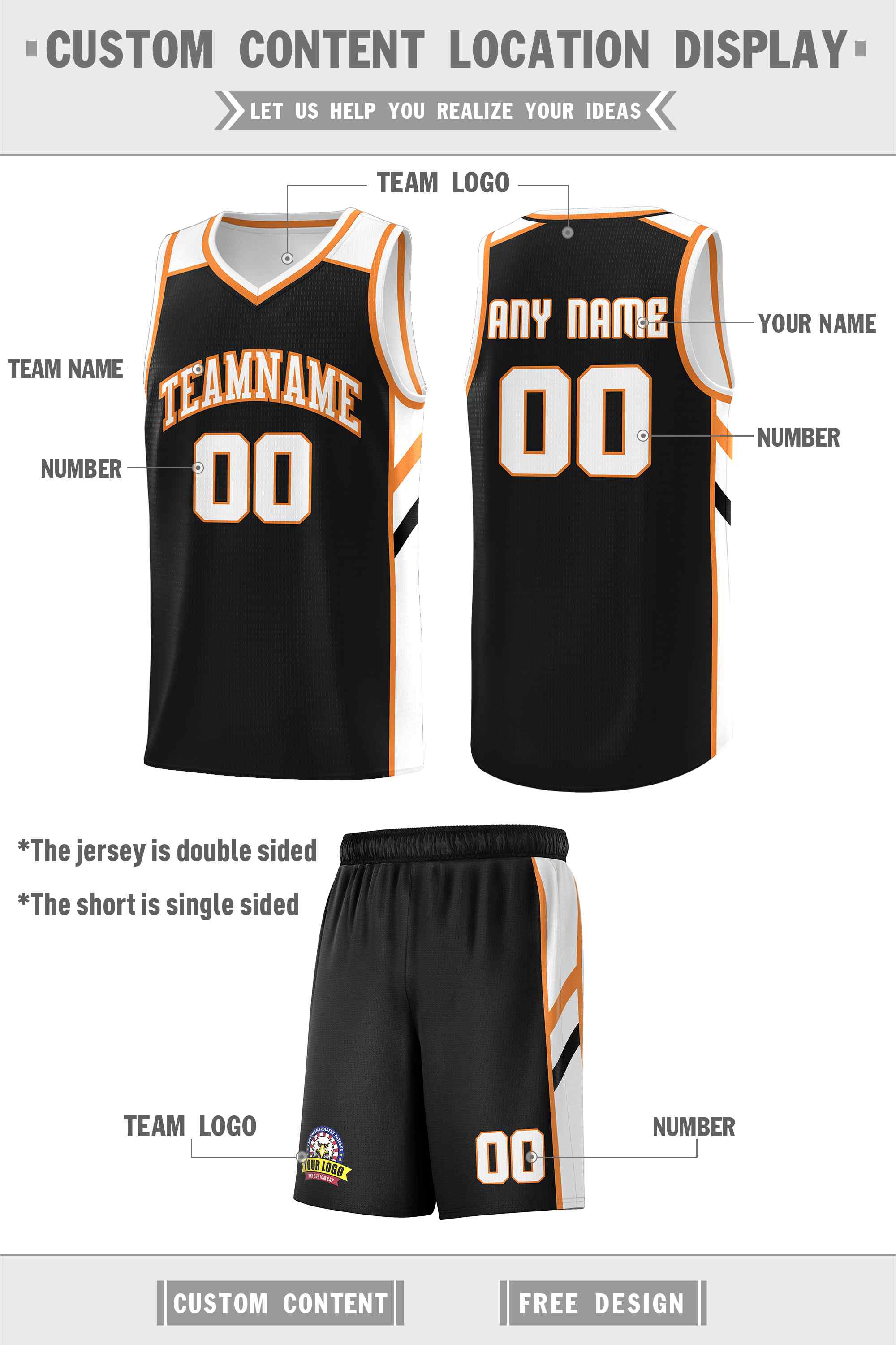 Custom Black White-Orange Classic Sets Sports Uniform Basketball Jersey