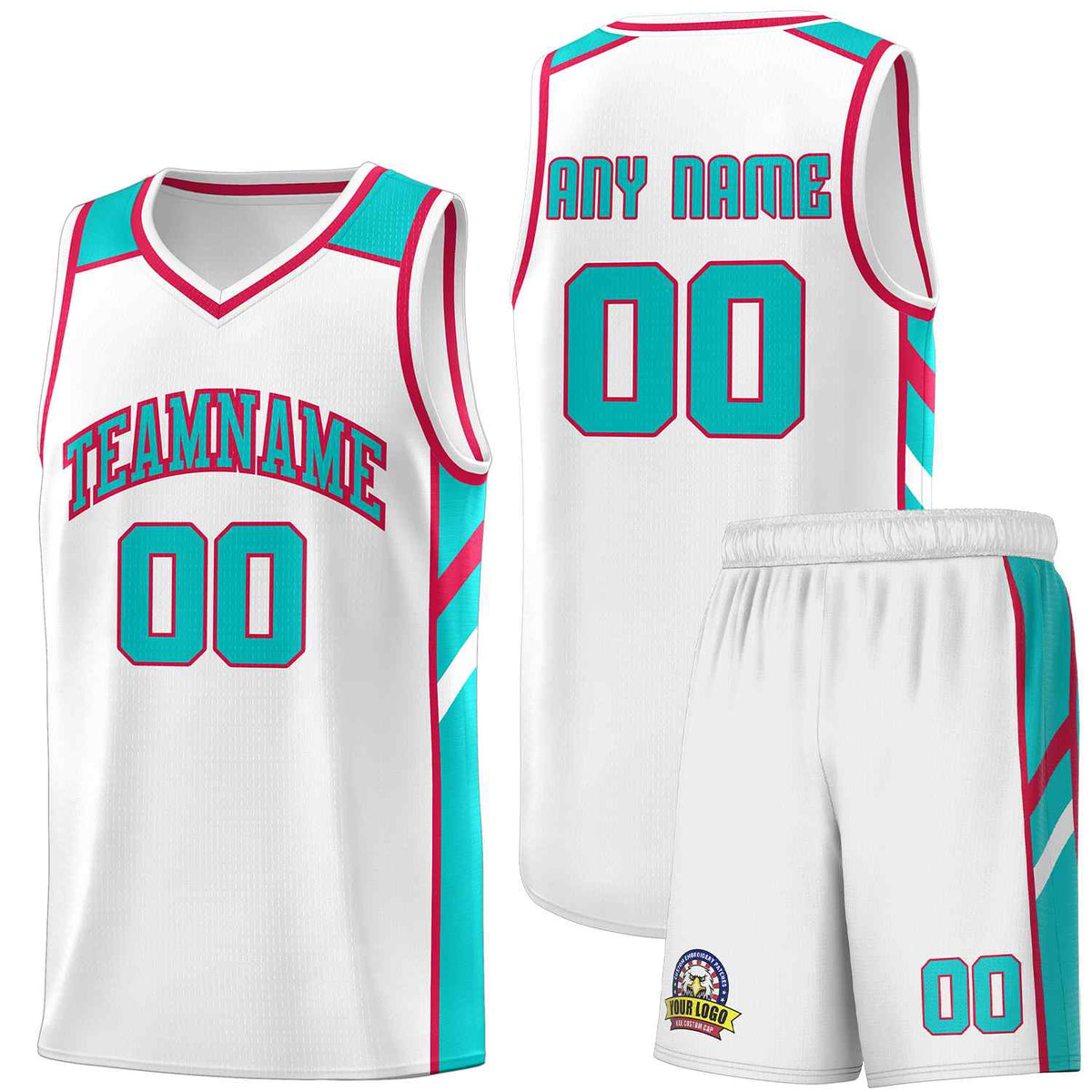 Custom White Aqua-Red Classic Sets Sports Uniform Basketball Jersey