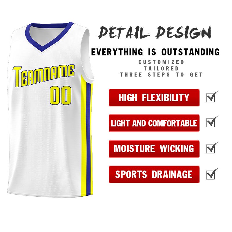 Custom White Yellow-Royal Classic Sets Sports Uniform Basketball Jersey