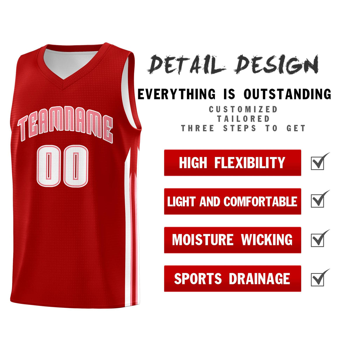 Custom Red Pink-White Classic Sets Sports Uniform Basketball Jersey