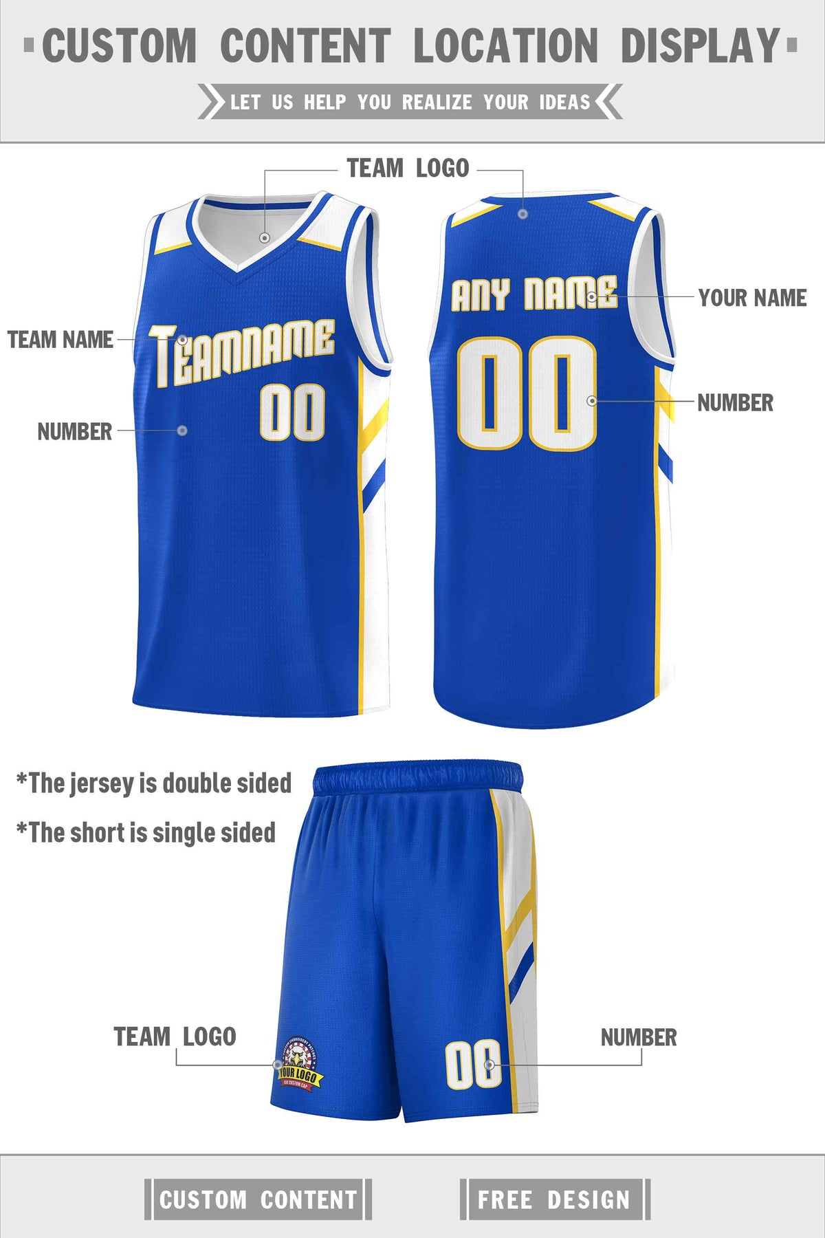 Custom Royal White-Yellow Classic Sets Sports Uniform Basketball Jersey