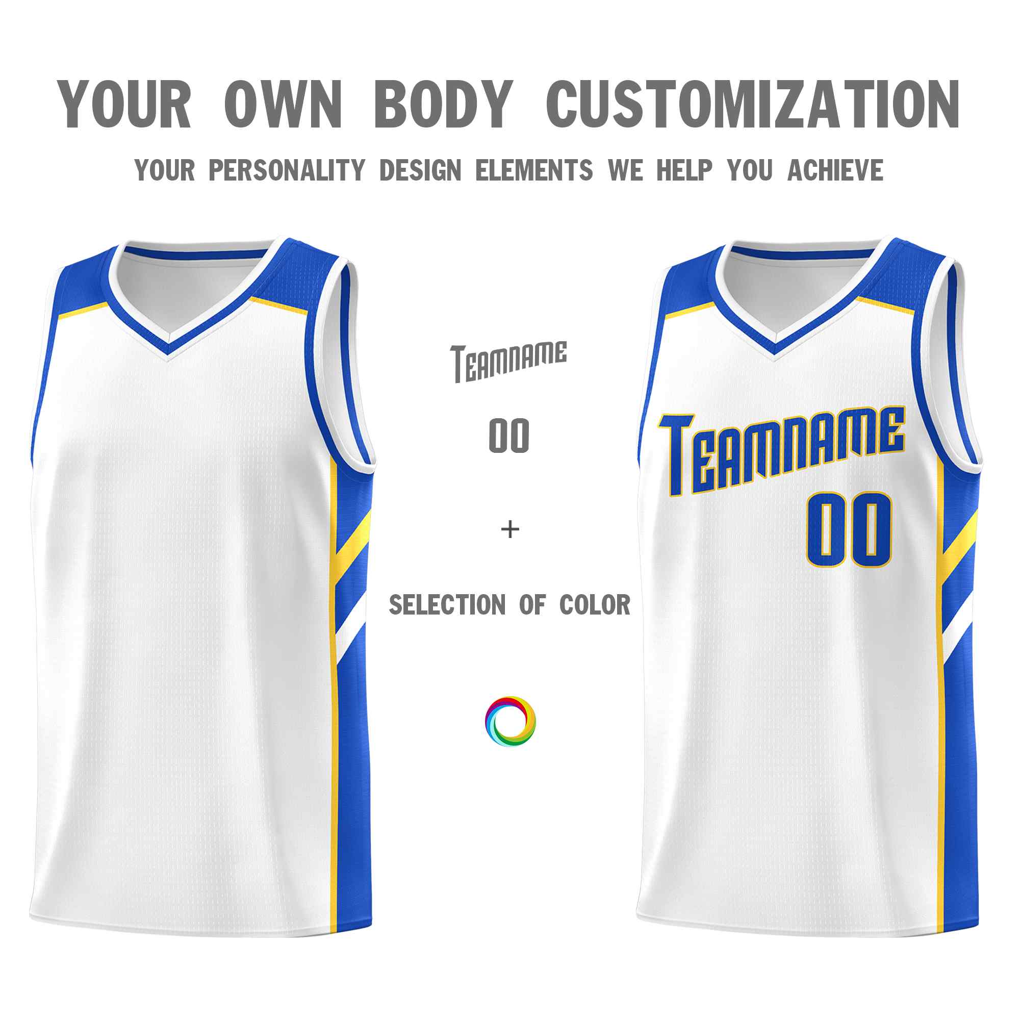 Custom White Royal-Yellow Classic Sets Sports Uniform Basketball Jersey