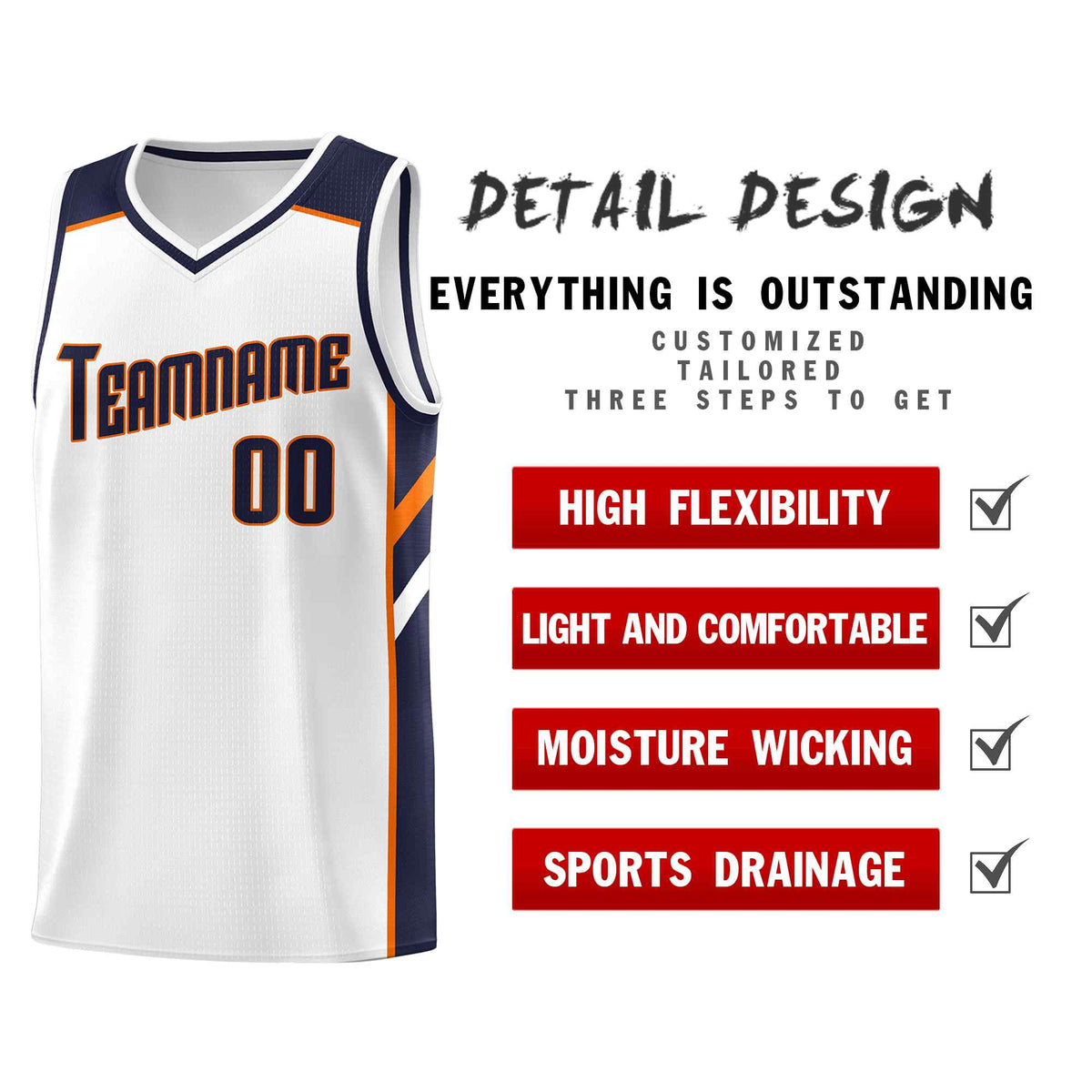 Custom White Navy-Orange Classic Sets Sports Uniform Basketball Jersey